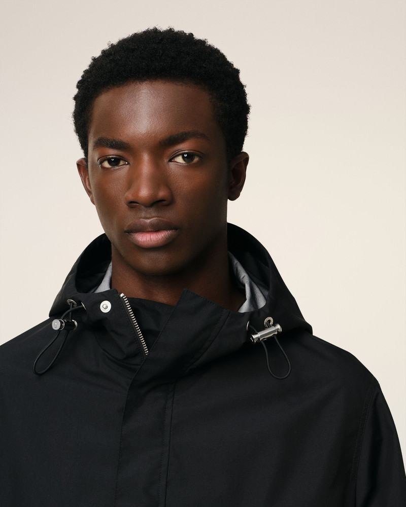 BLACK WATER-REPELLENT LONG HOODED WINDBREAKER 4