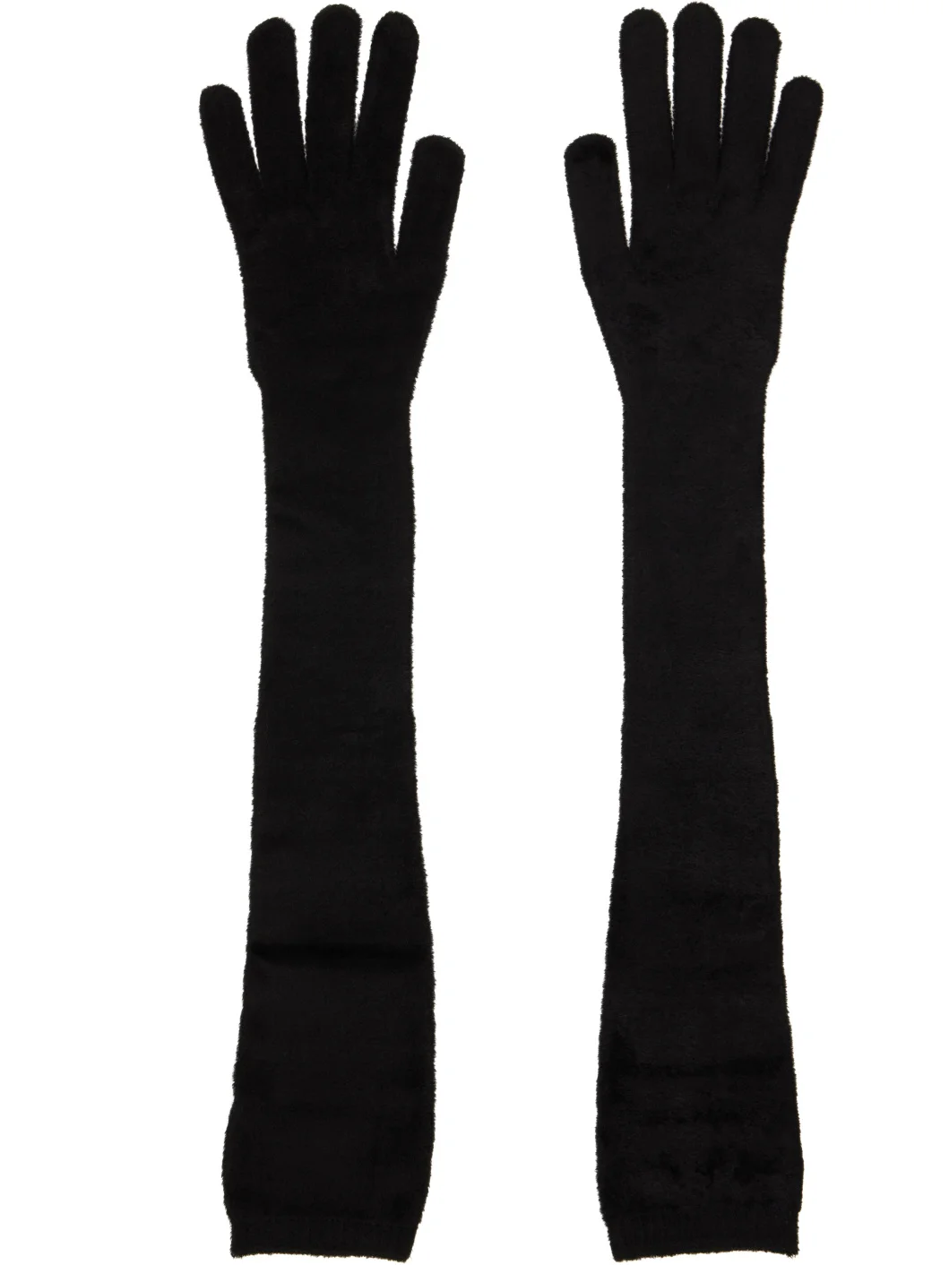Black Long Tailored Velvet Gloves - 1