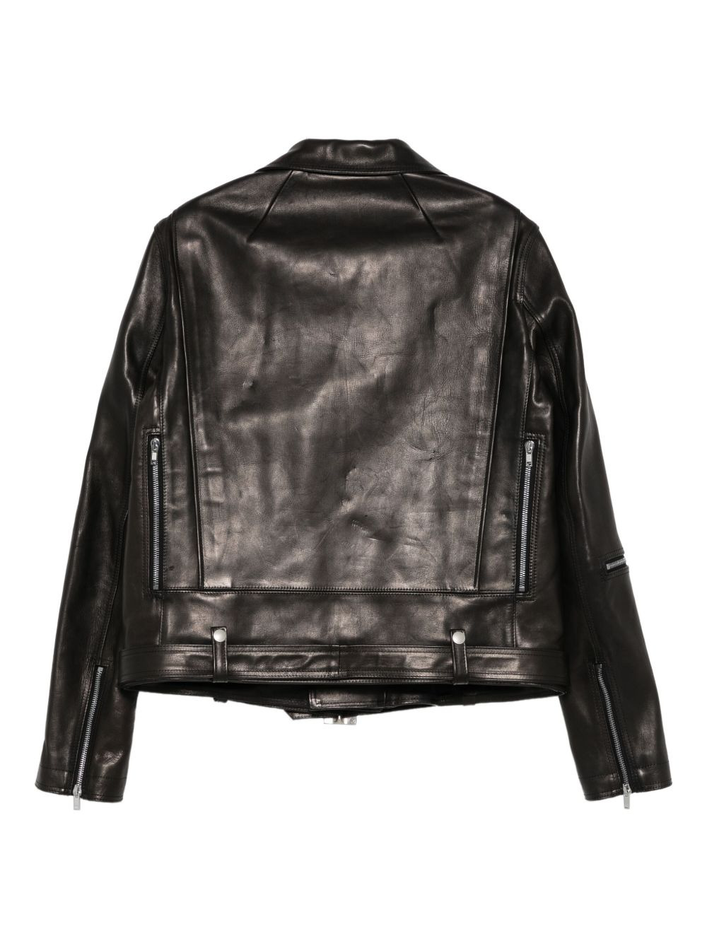 belted zip-fastening leather jacket - 2