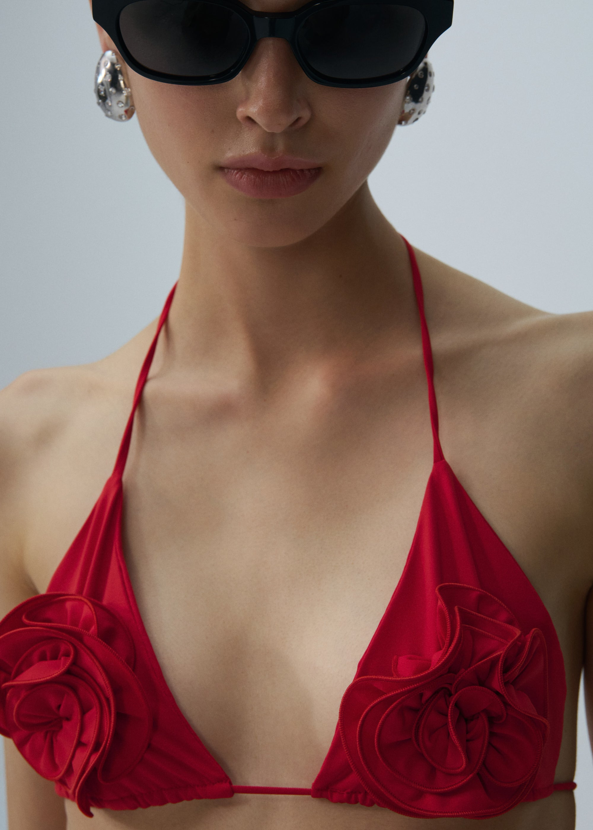 Floral strappy triangle bikini top in red - 4
