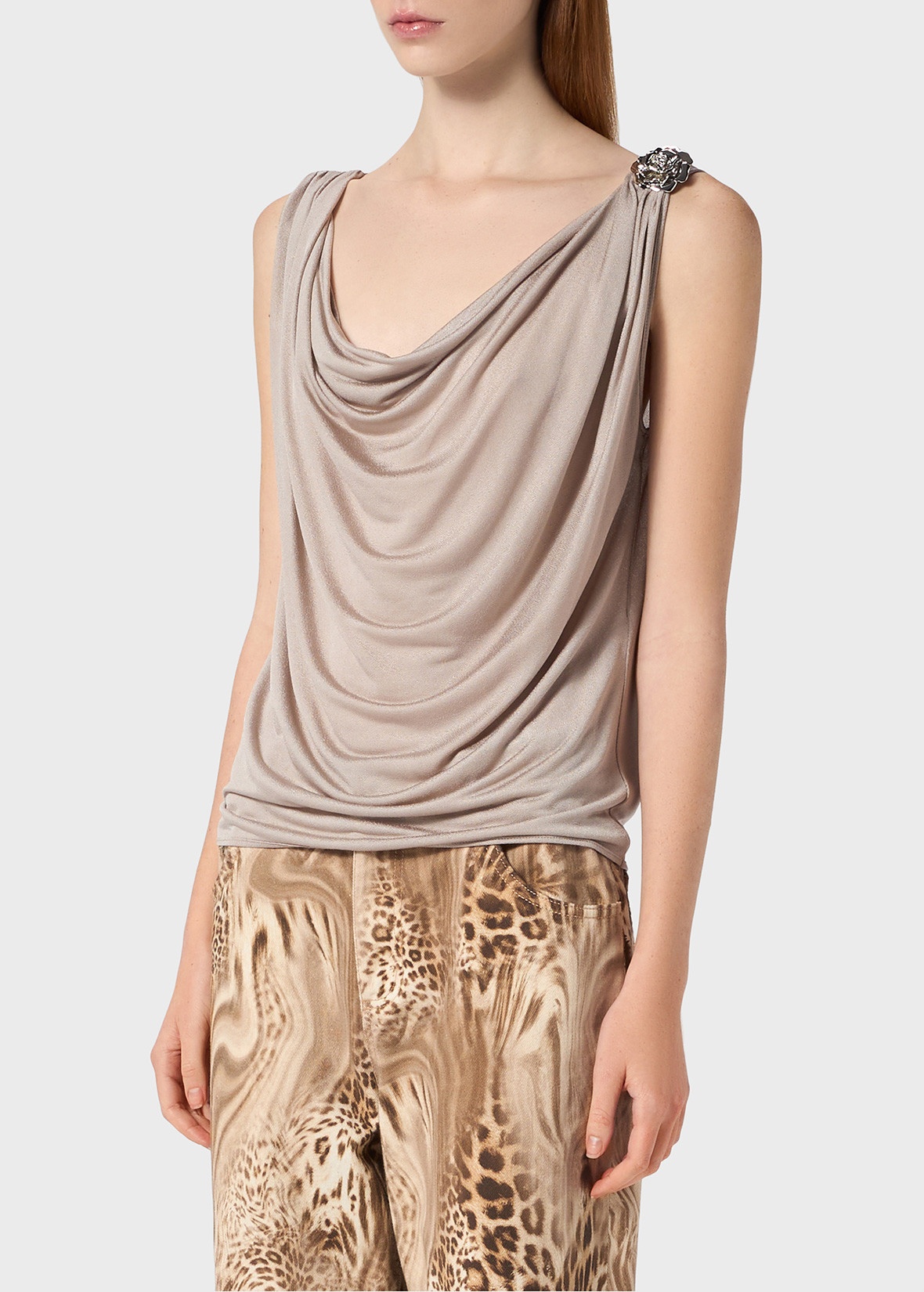 JERSEY TOP WITH METAL ROSE DECORATION - 5