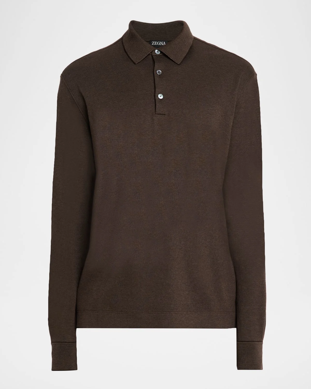 Men's Leather-Trim Long-Sleeve Polo Shirt - 1