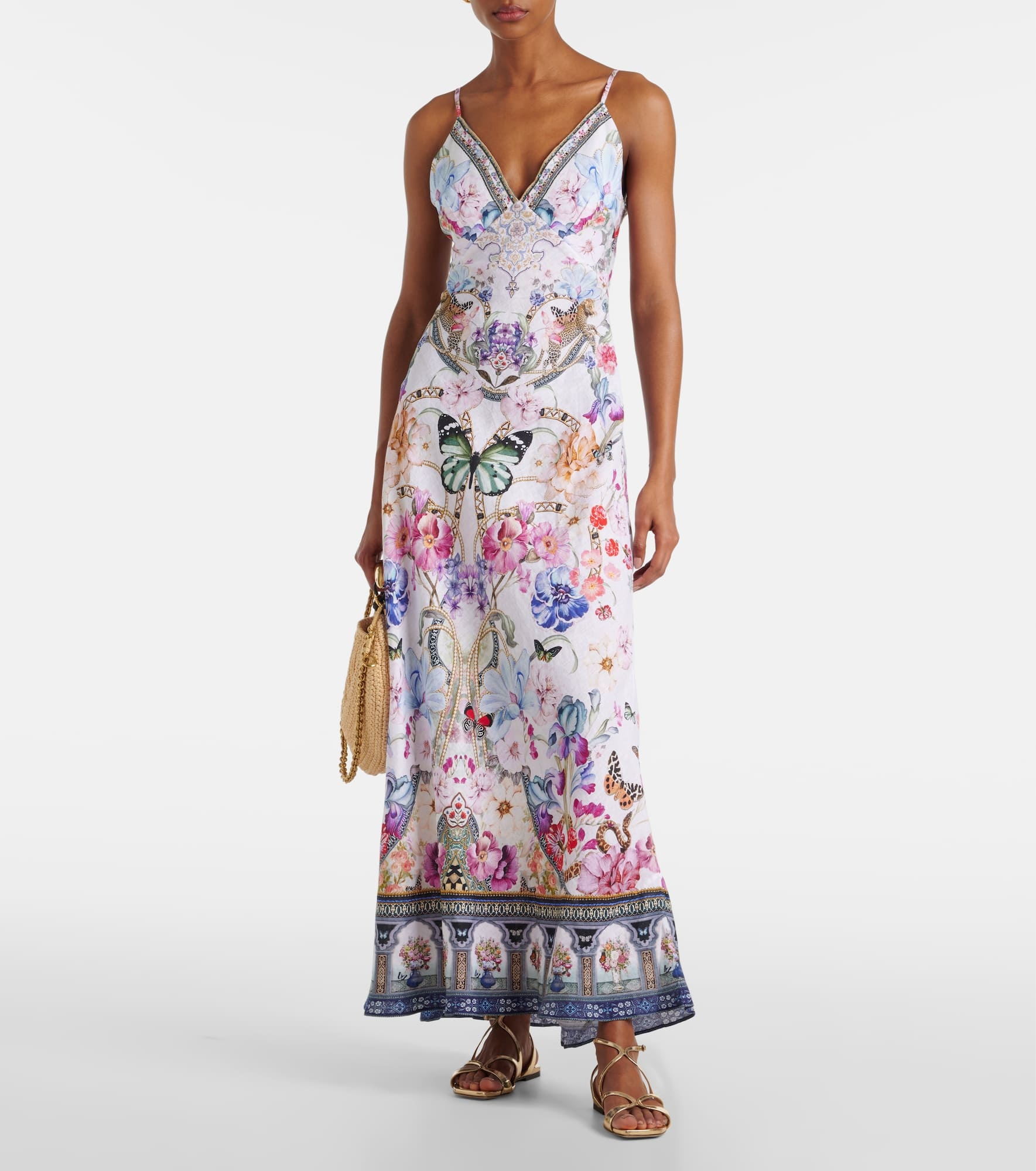 Crystal-embellished linen slip dress - 2