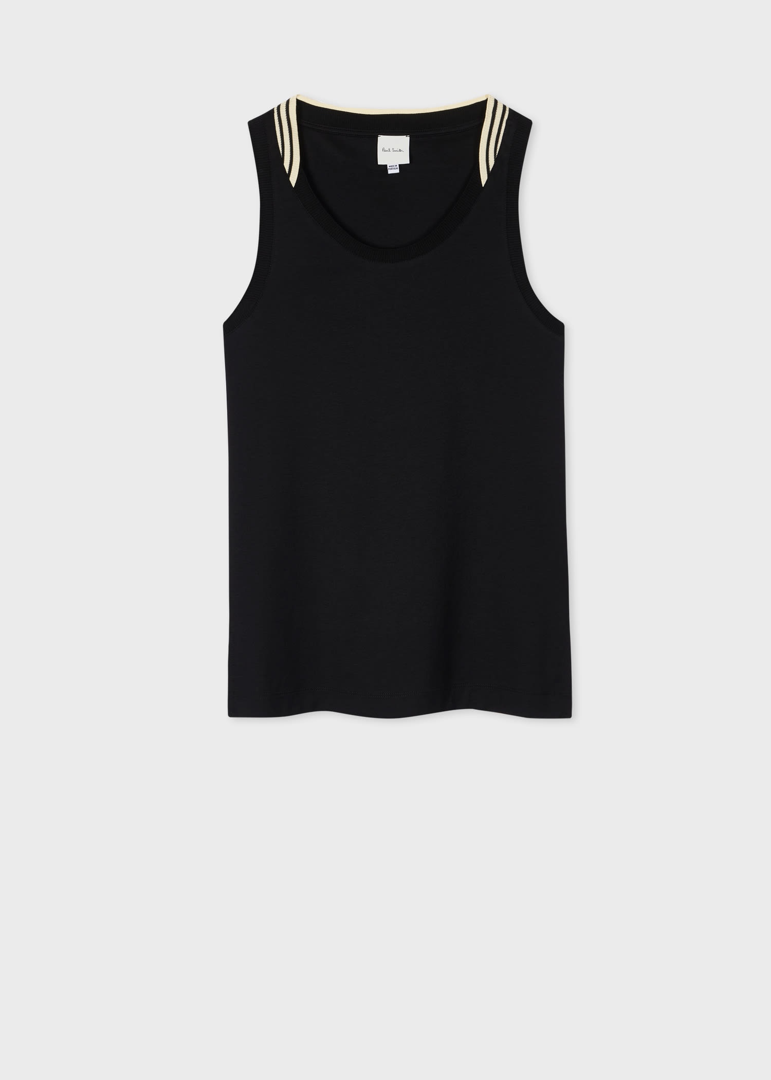 Black Cotton Stripe Trim Vest - 1