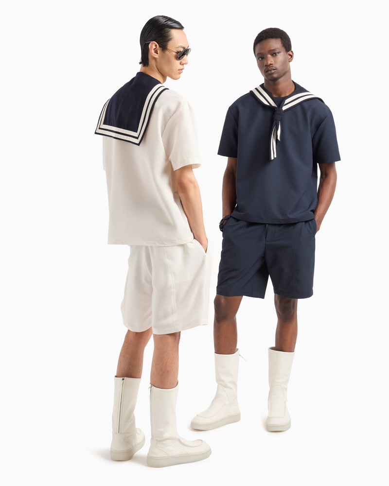 EMPORIO ARMANI Ultra-light technical seersucker Bermuda shorts with drawstring outlook