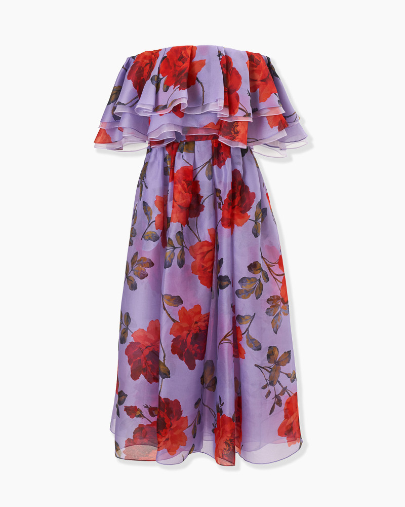 Rose-Print Organza Dress with Ruffles 1