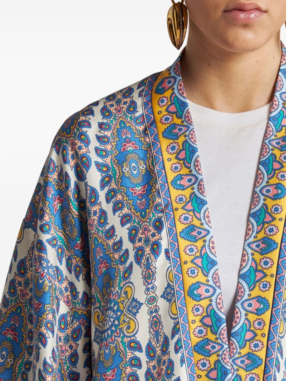 paisley-print silk robe jacket - 4