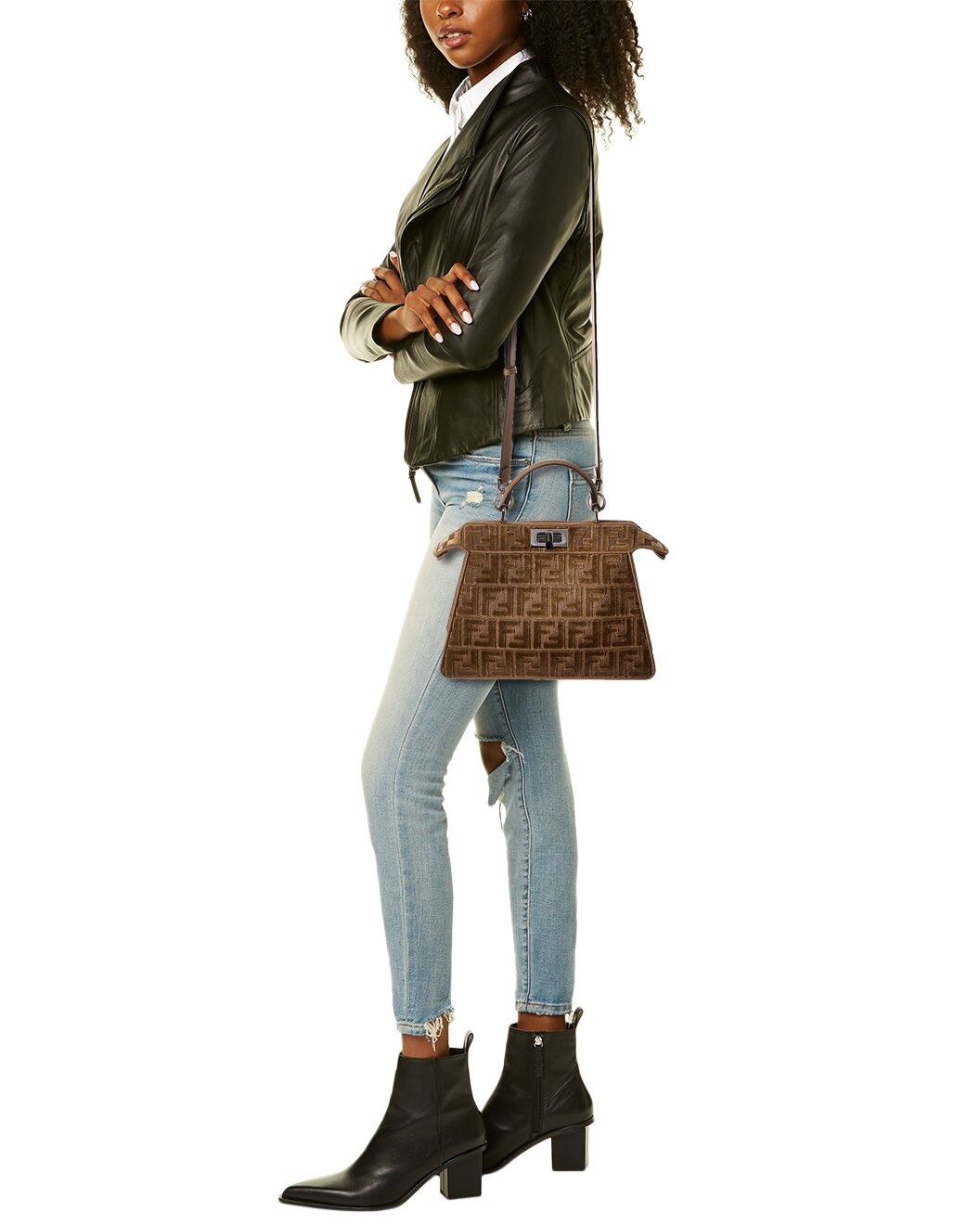 FENDI Peekaboo ISeeYou Small FF Jacquard Velvet & Leather Satchel - 4