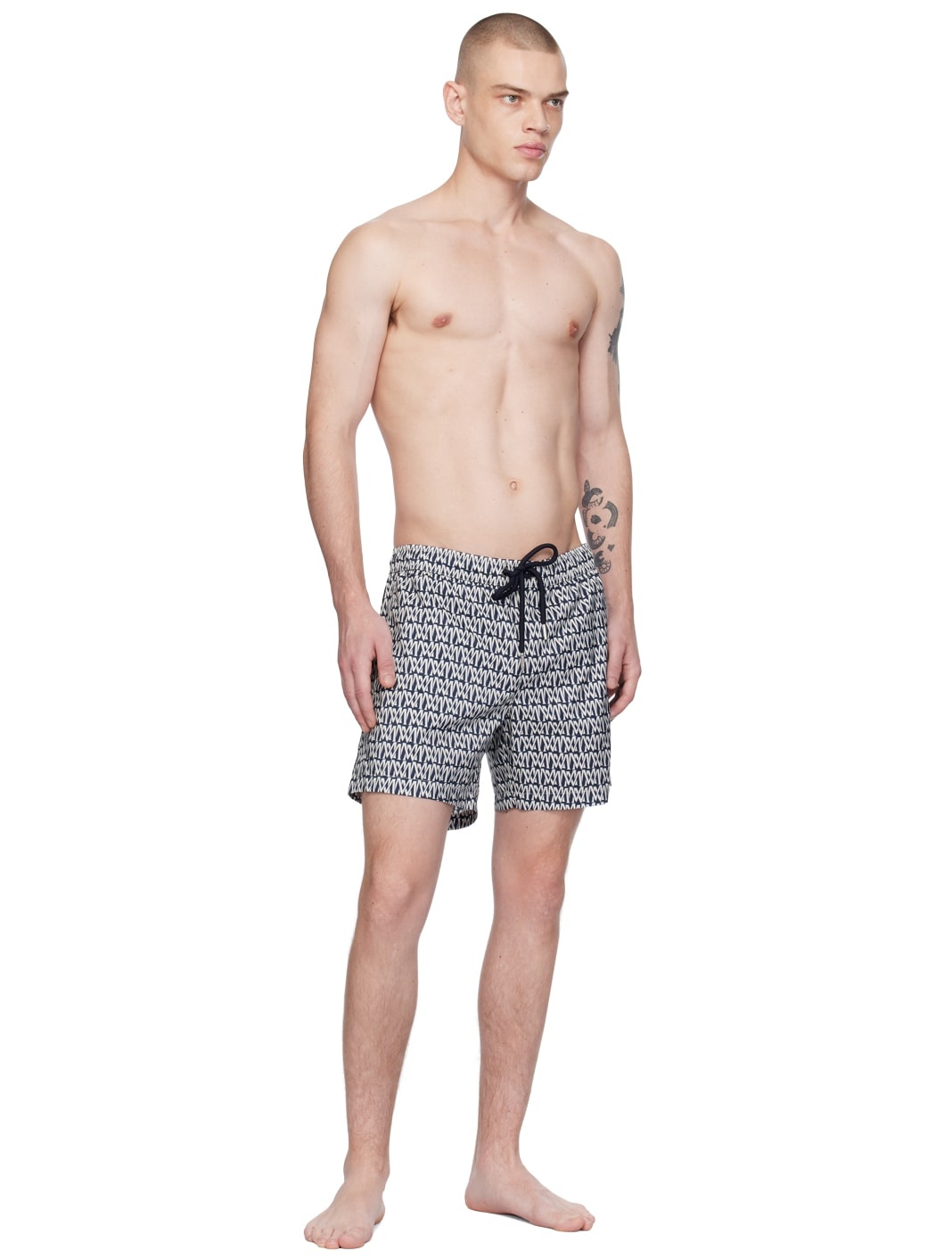 Navy & White Printed Swim Shorts - 5