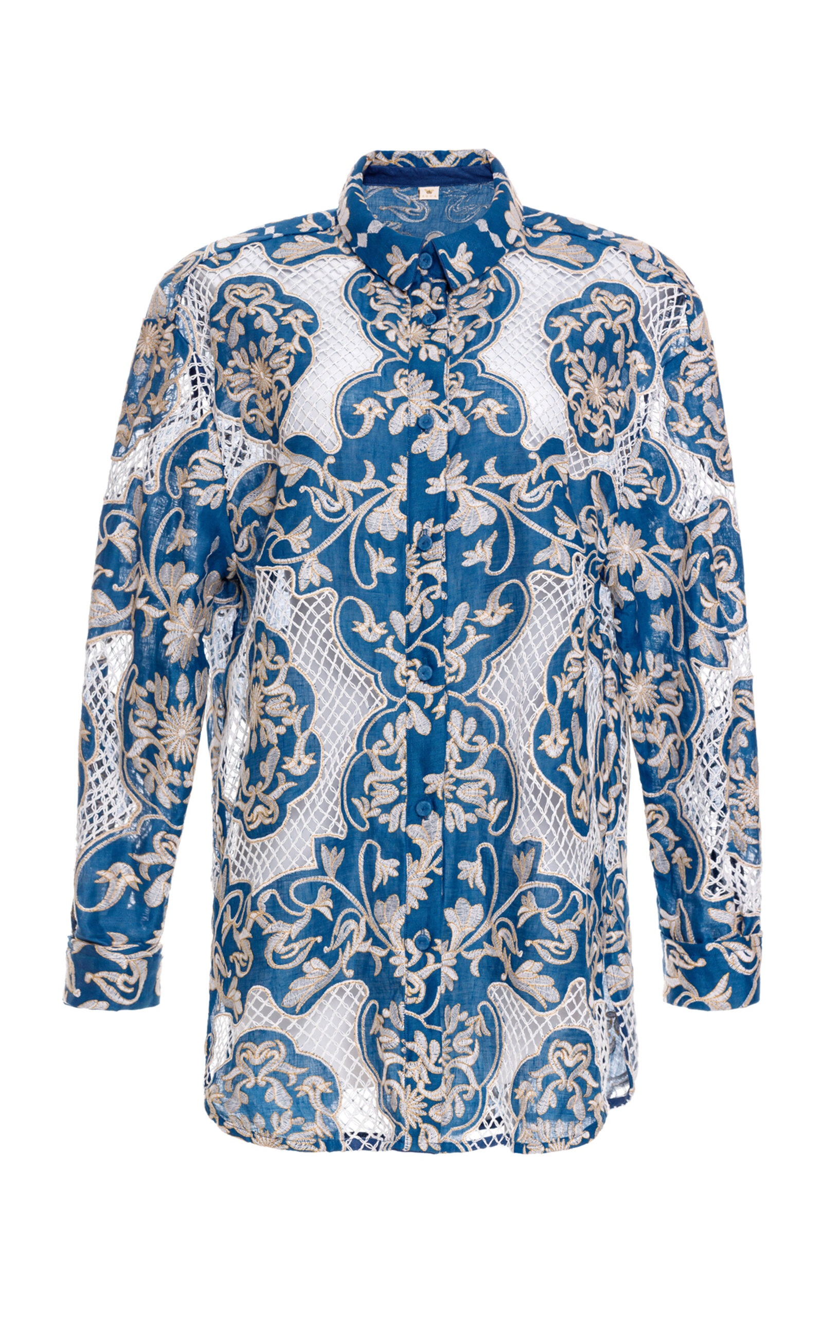 Cecilia Embroidered Line Button-Up Shirt blue - 1