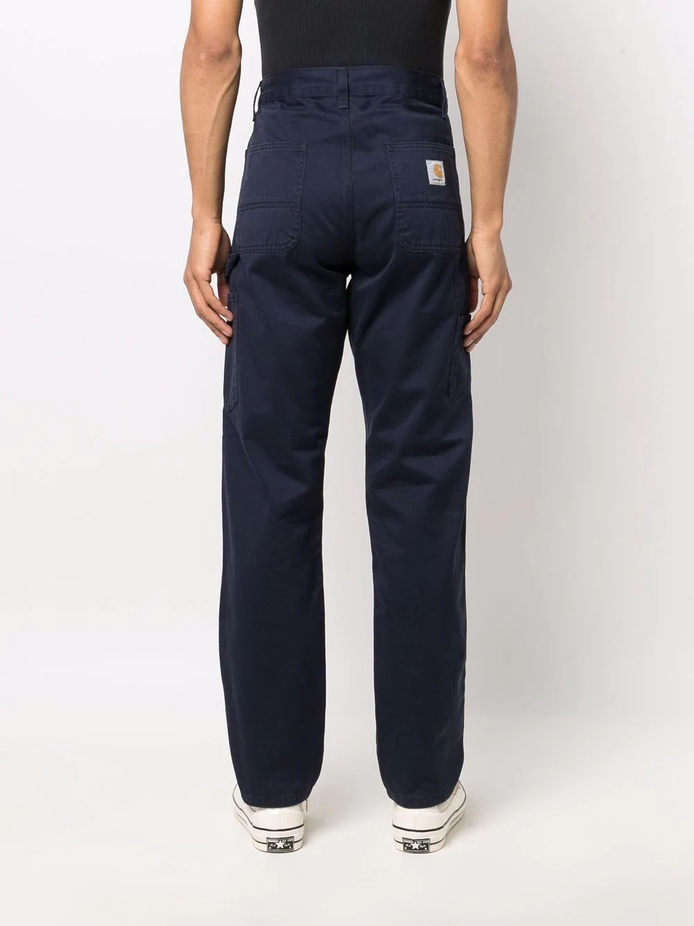 logo-patch cotton straight-leg trousers - 4