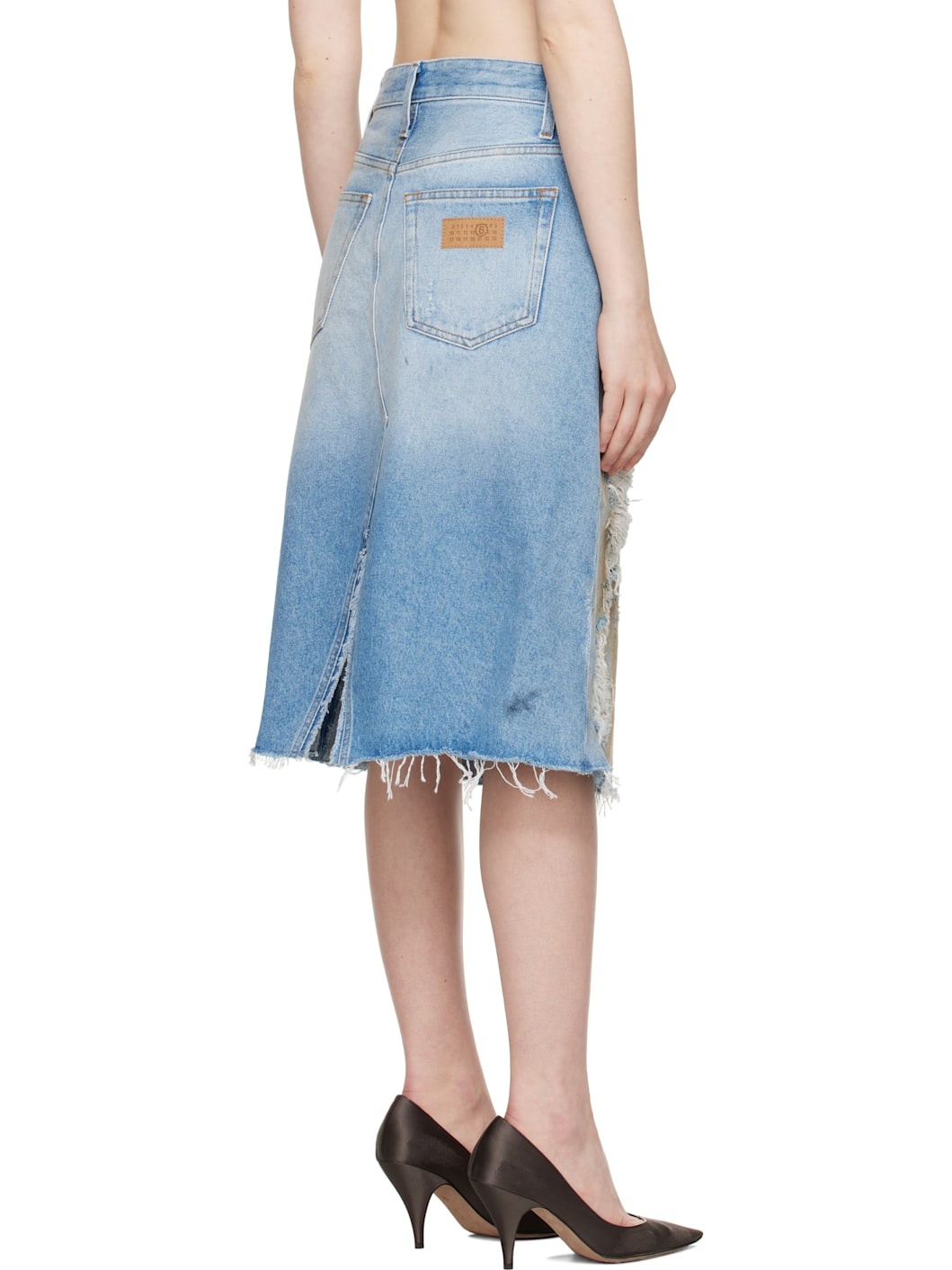Blue Distressed Shorts Midi Skirt - 3