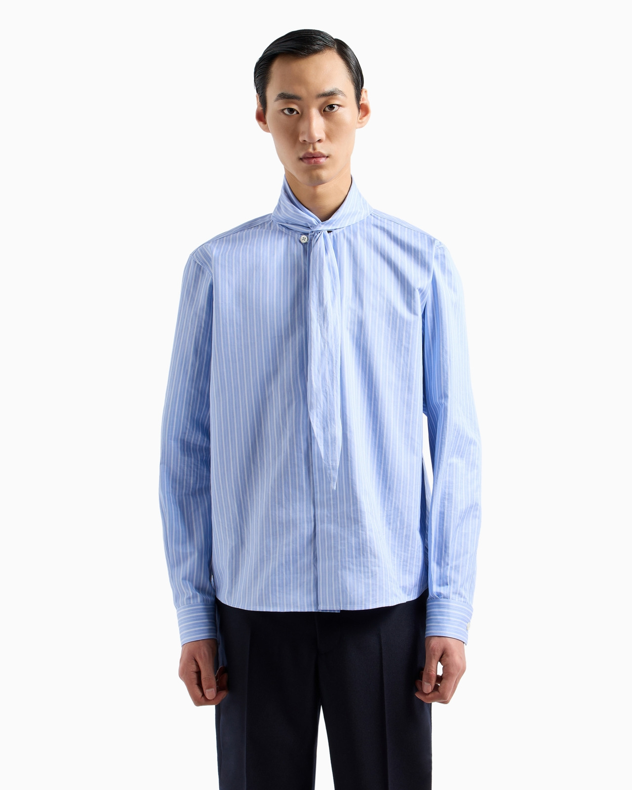 STRIPED TWILL-EFFECT HEAVYWEIGHT COTTON SHIRT WITH FOULARD COLLAR - 2