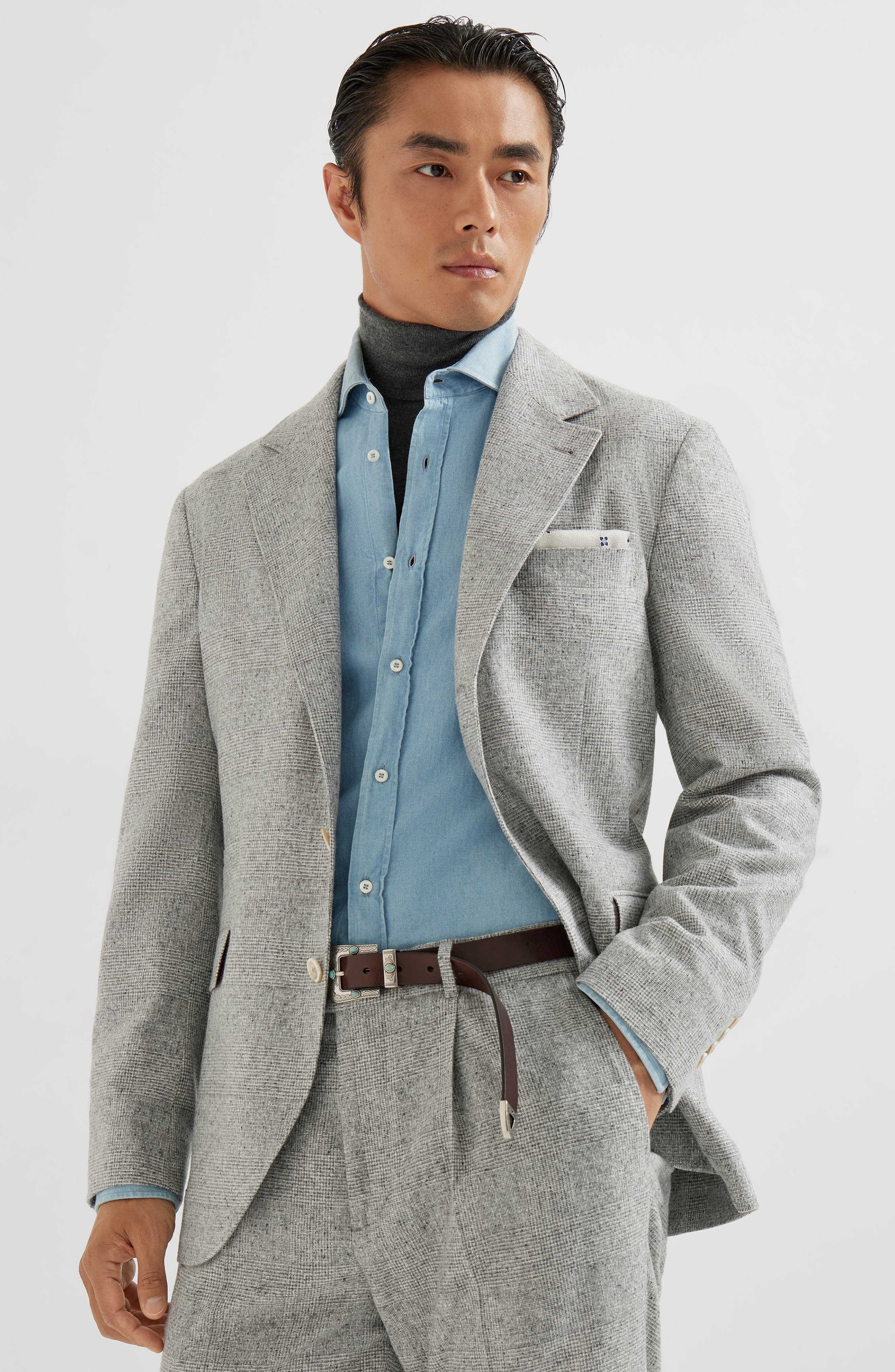 Brunello Cucinelli Prince of Wales flannel blazer in Light Grey at Nordstrom - 2