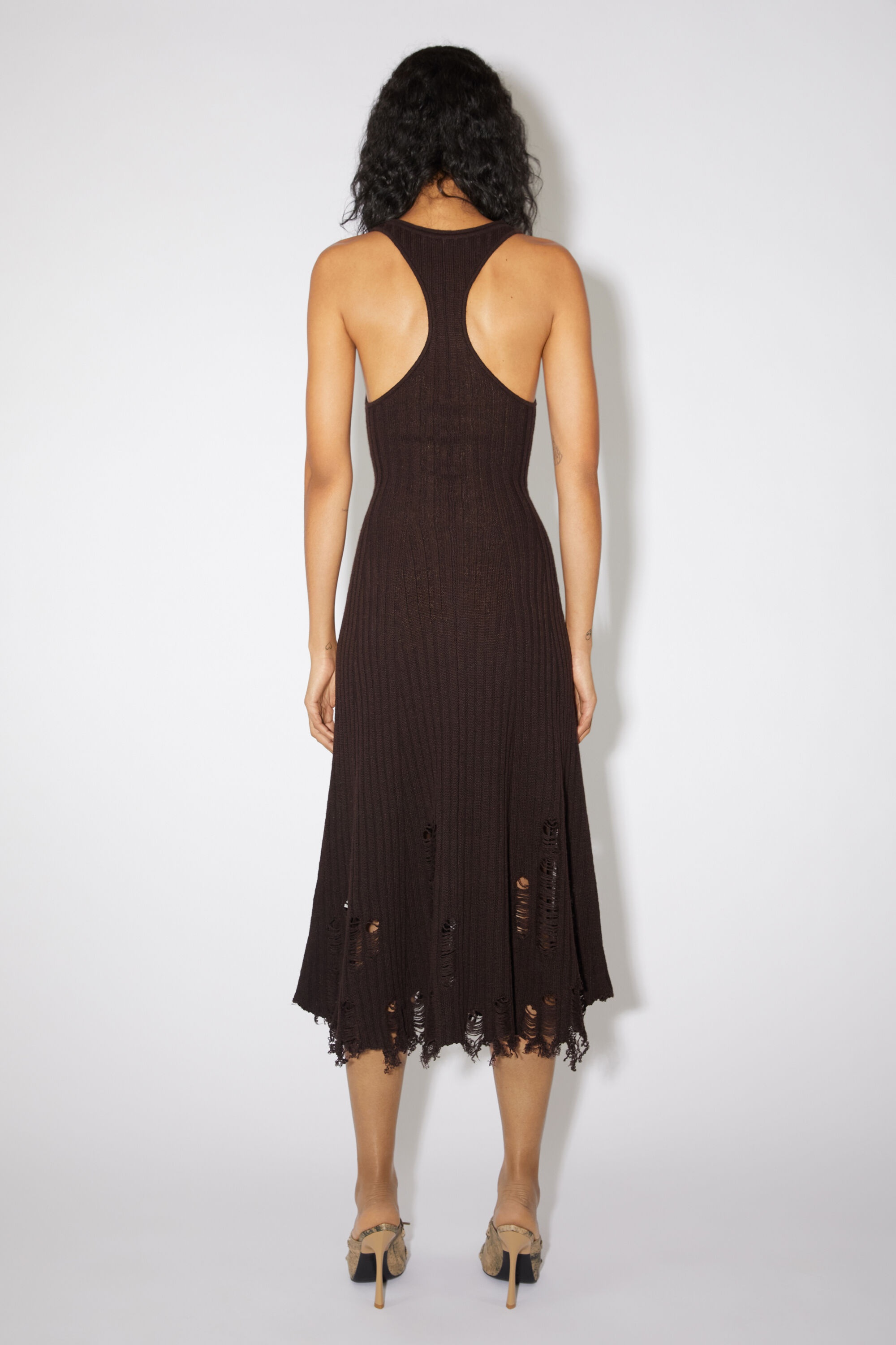 Wide rib dress - Dark brown - 3