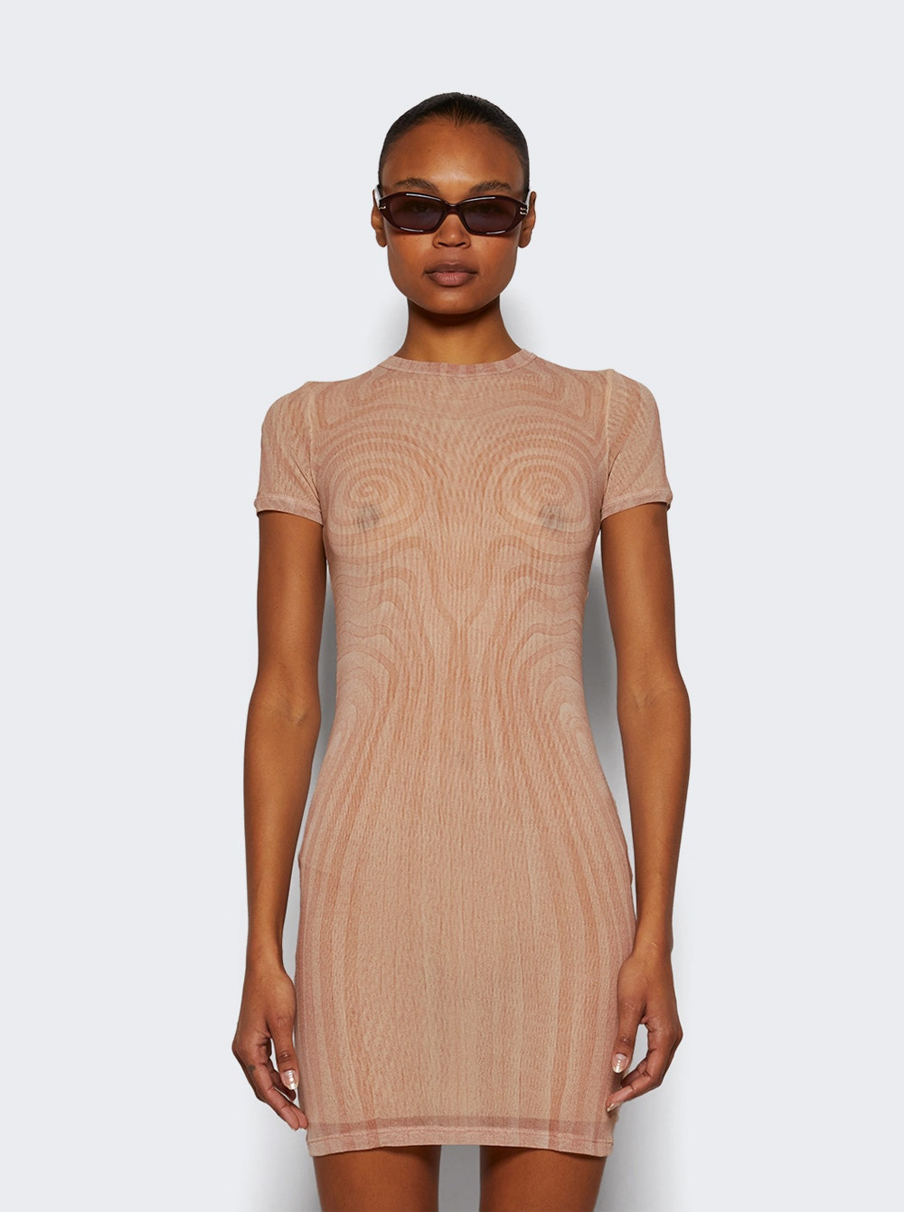Sheer Mesh Spiral Print Dress Pale Pink - 2