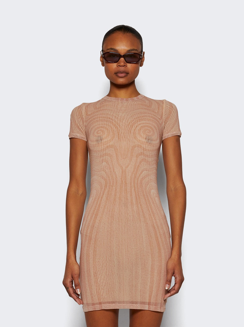 Jean Paul Gaultier Sheer Mesh Spiral Print Dress Pale Pink outlook