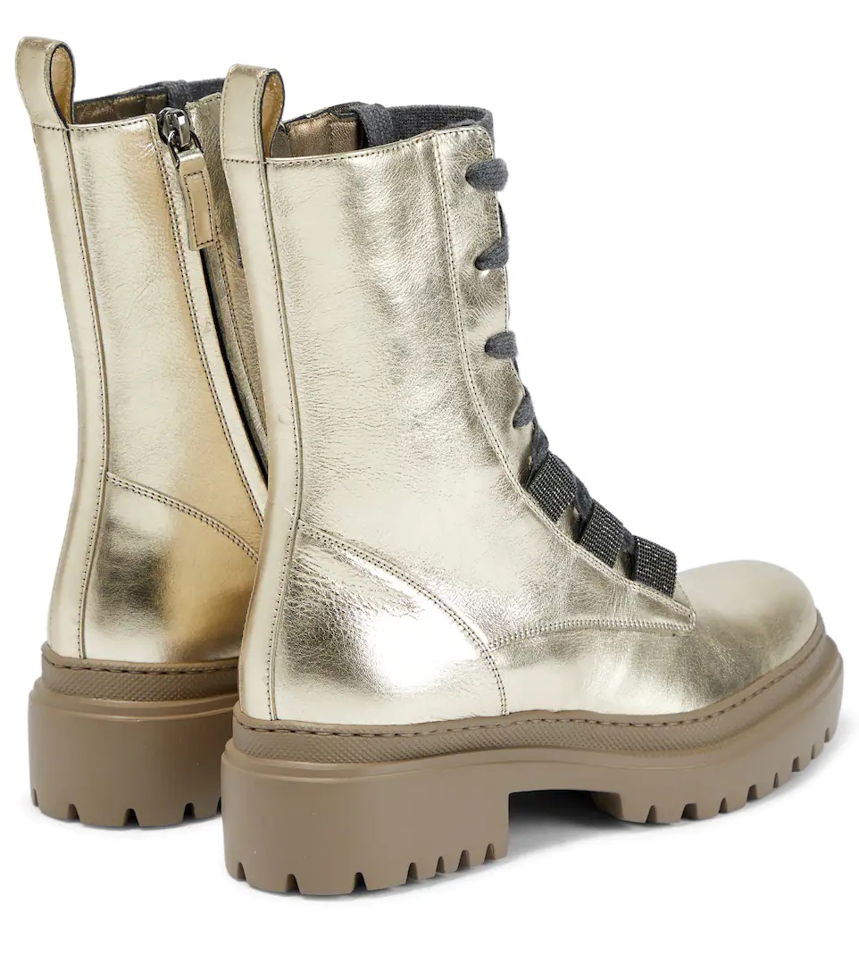 Metallic leather lace-up boots - 3