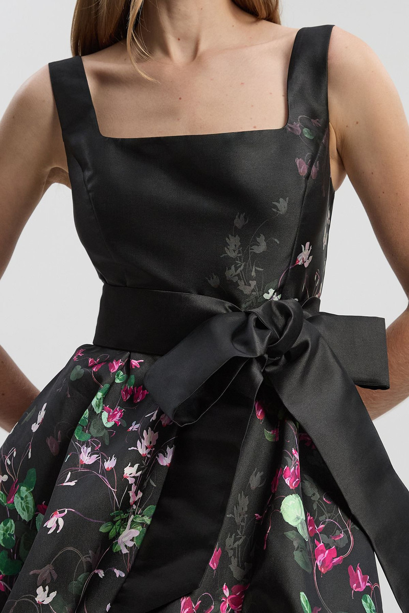 Scattered Floral Twill Mini Puff Ball Woven Dress 3