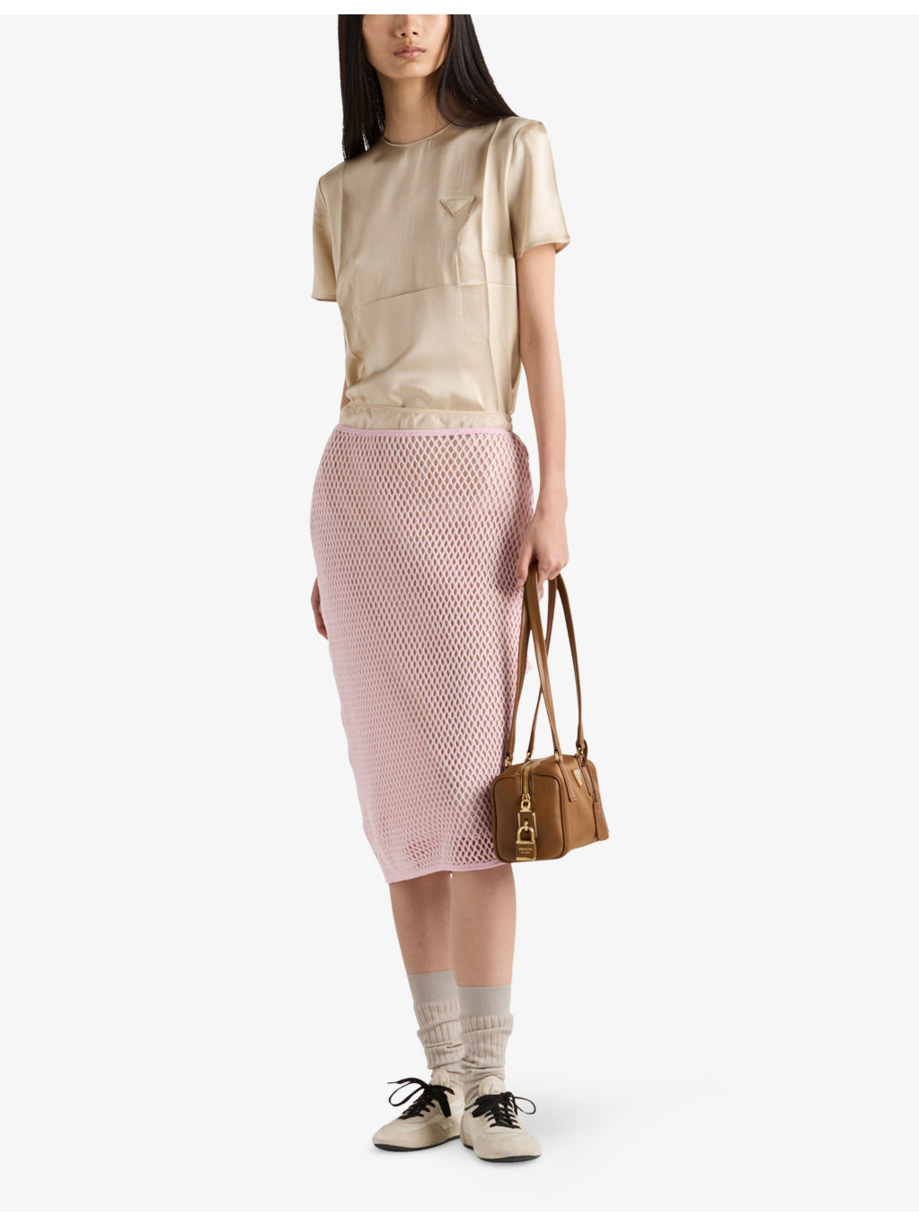 Triangle-Logo Cotton Mesh Midi Skirt - 2