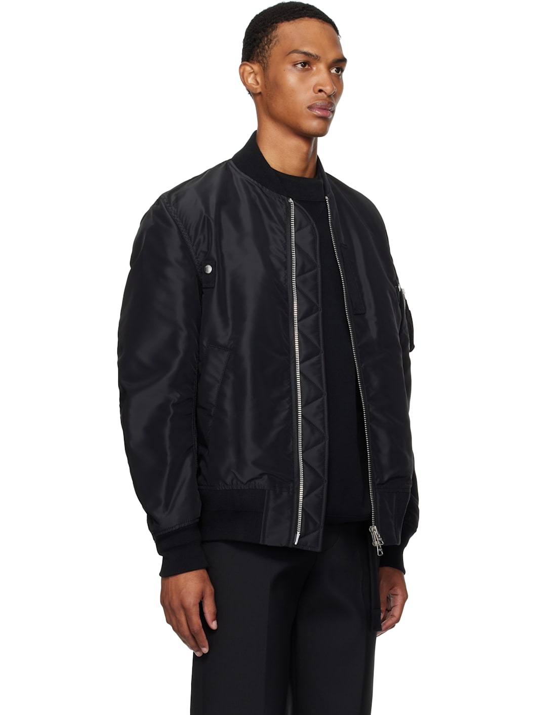 Black Nylon Twill Bomber Jacket - 2