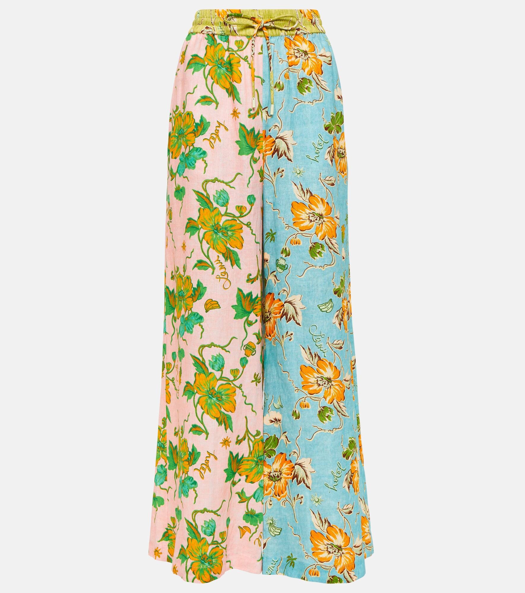 Floral linen wide-leg pants - 1