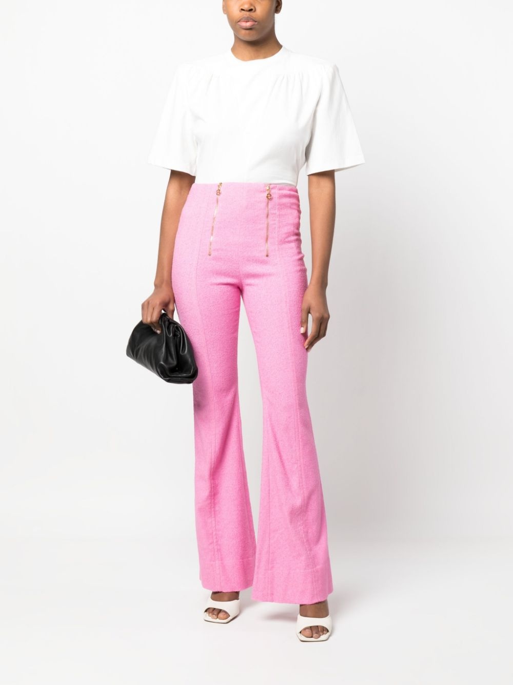 zip-detail tweed flared trousers - 2