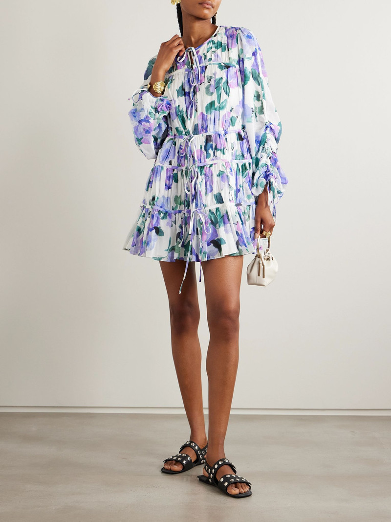 Aje. Clover tie-detailed tiered gathered floral-print cotton-voile mini dress Lilac outlook