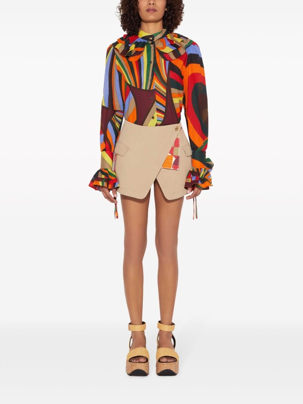 abstract print ruffled cotton blouse - 2