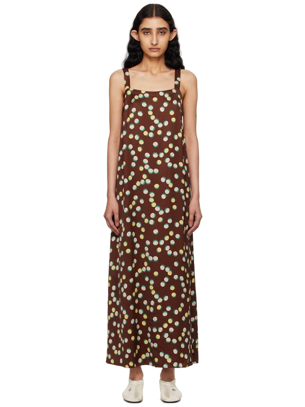 Brown Bubble Dot Maxi Dress - 1