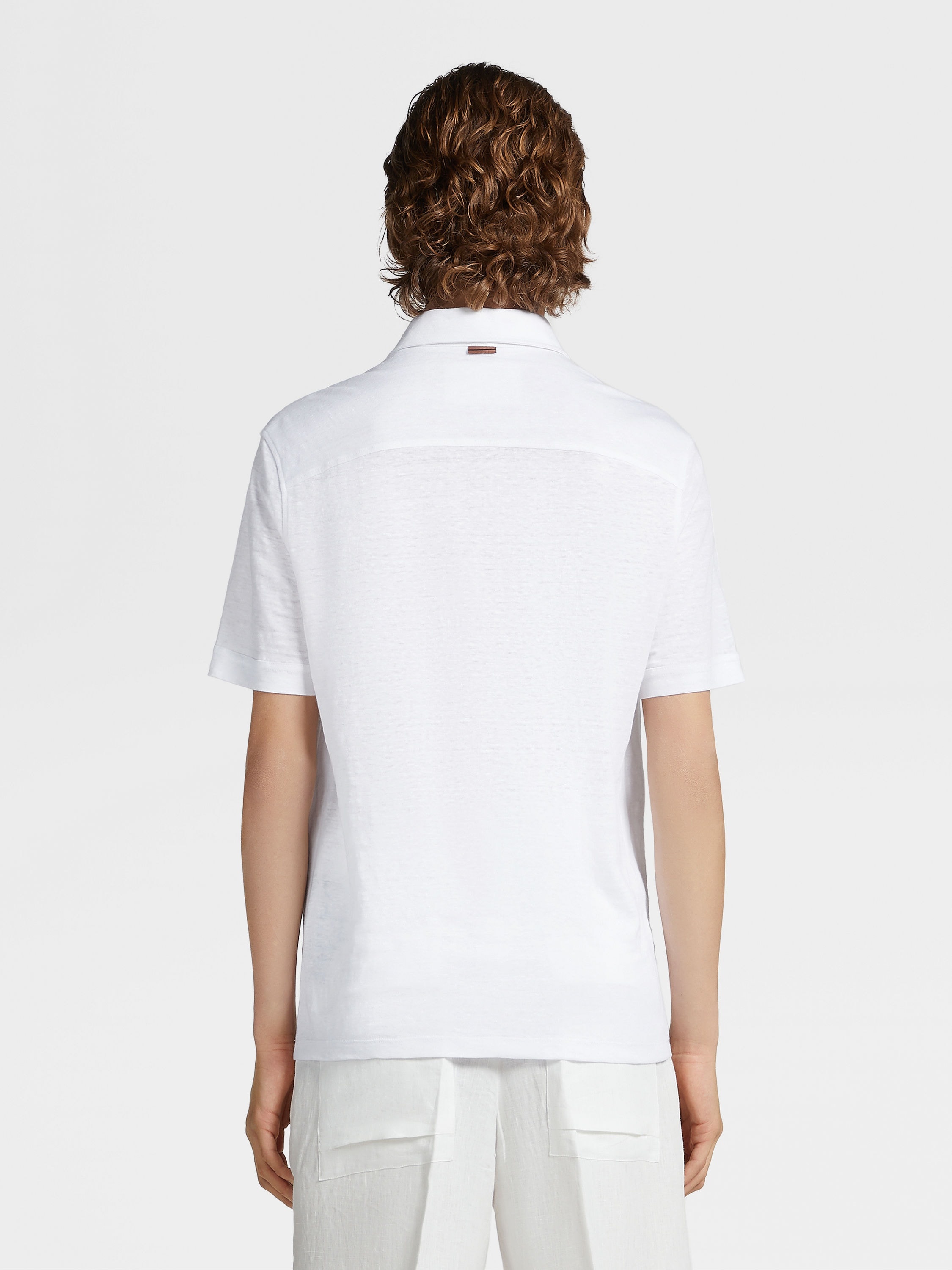 WHITE PURE LINEN SHORT-SLEEVE POLO - 3