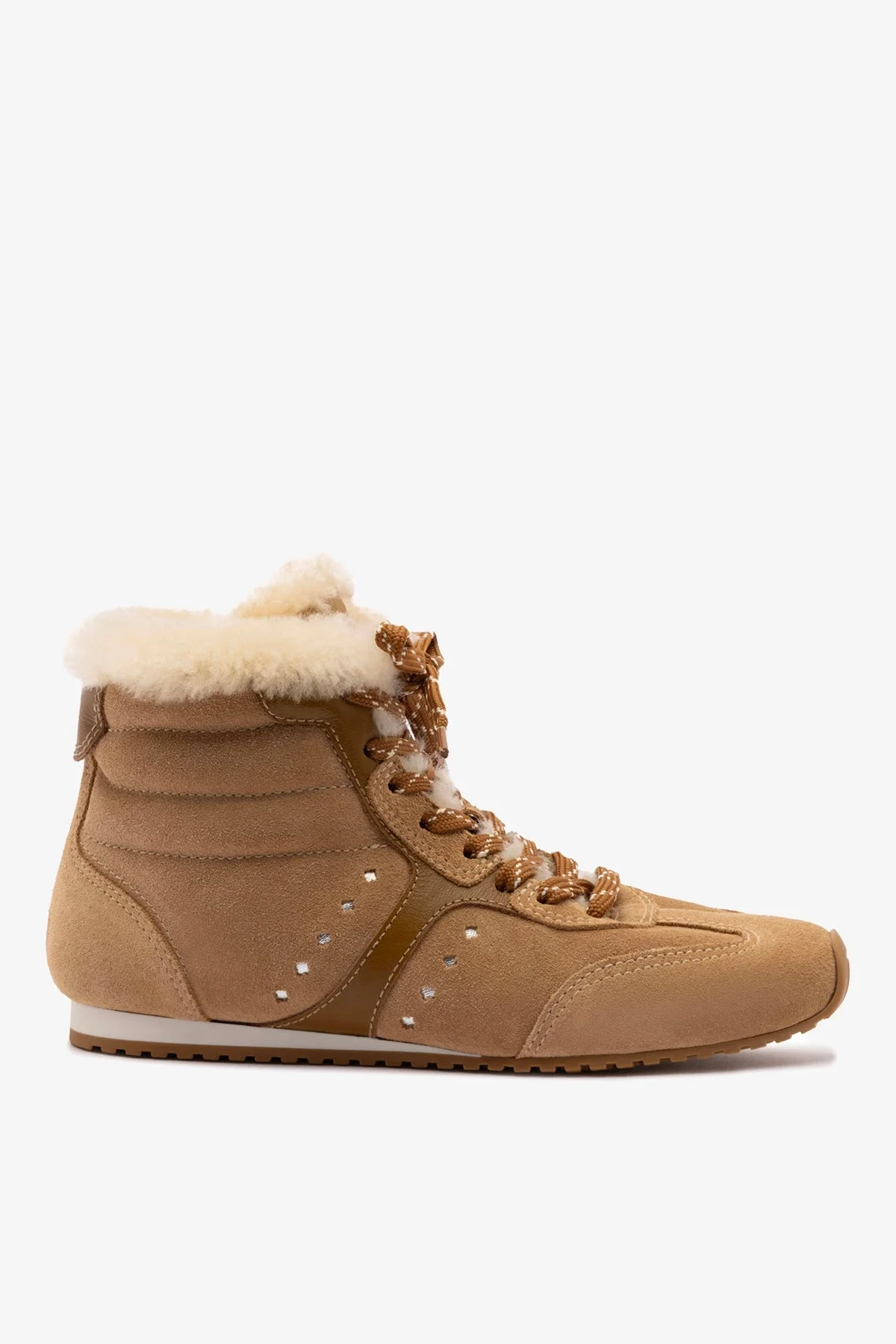 Stella Mid Sneaker In Peanut Suede And Natural Shearling - 1