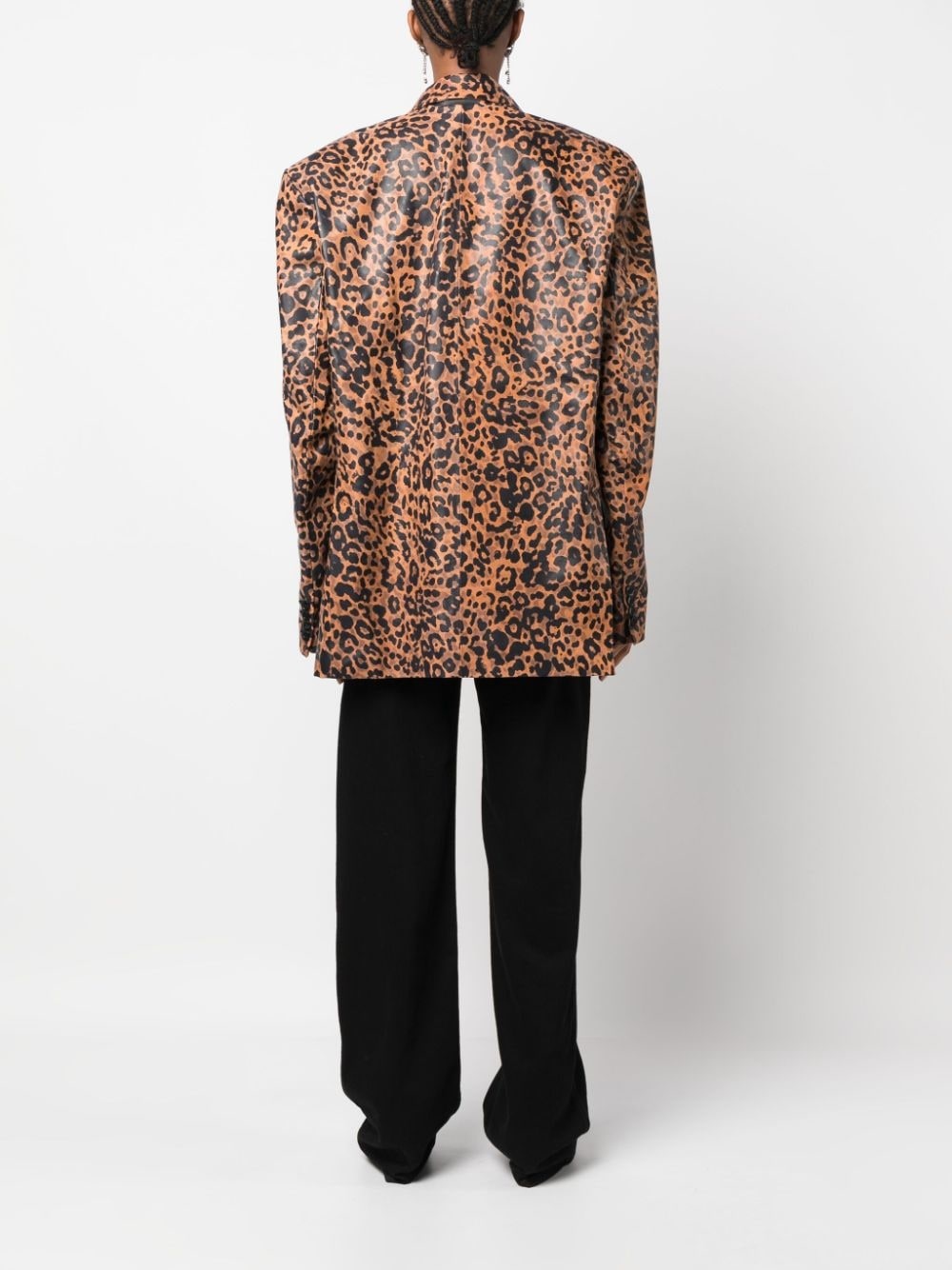 leopard-print leather blazer - 4