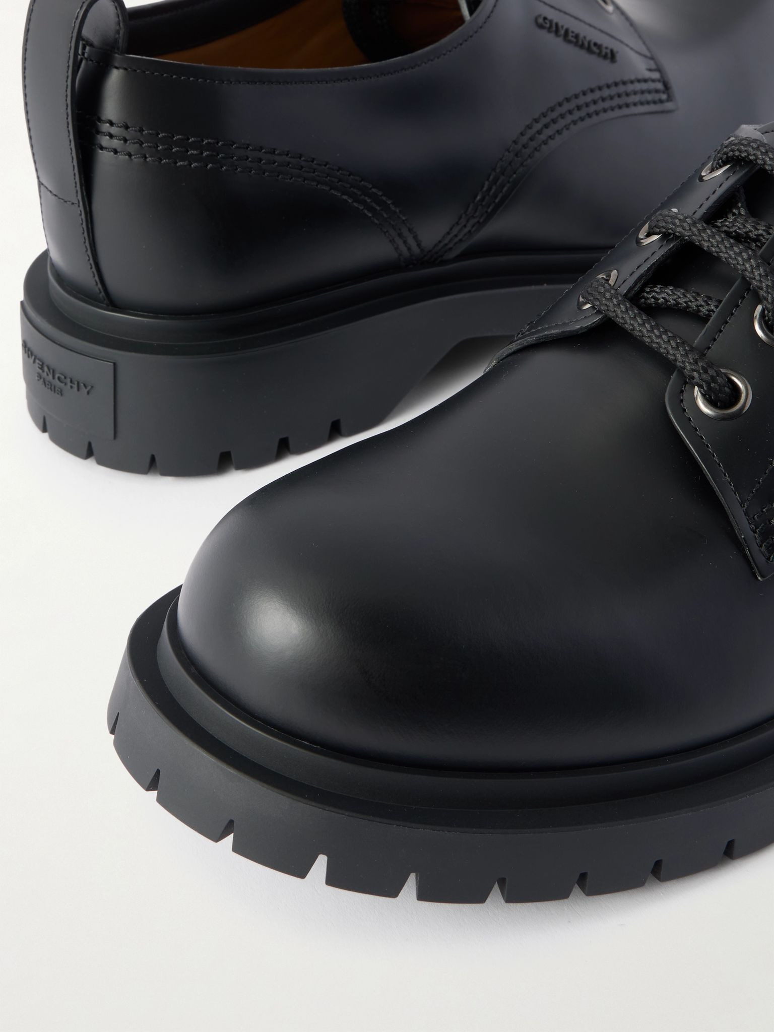 Logo-Detailed Leather Derby Shoes Black - 5