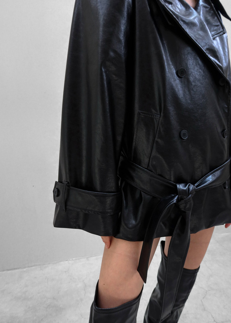 Nordana Faux Leather Short Trench - Black 9