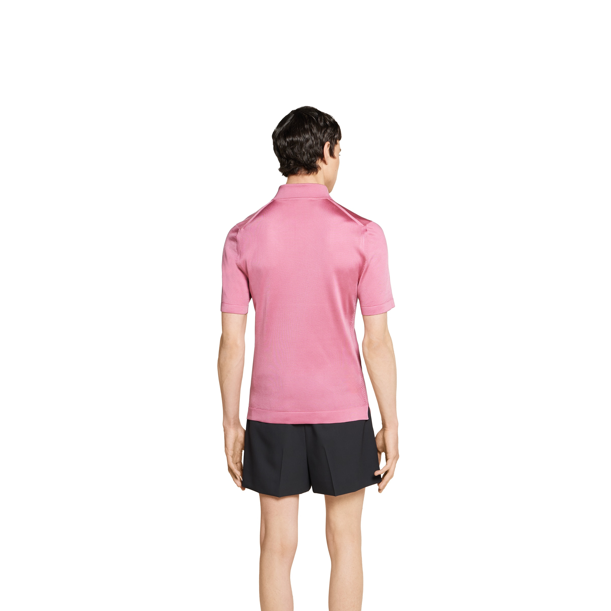 Fine silk knit polo top with intarsia - 4