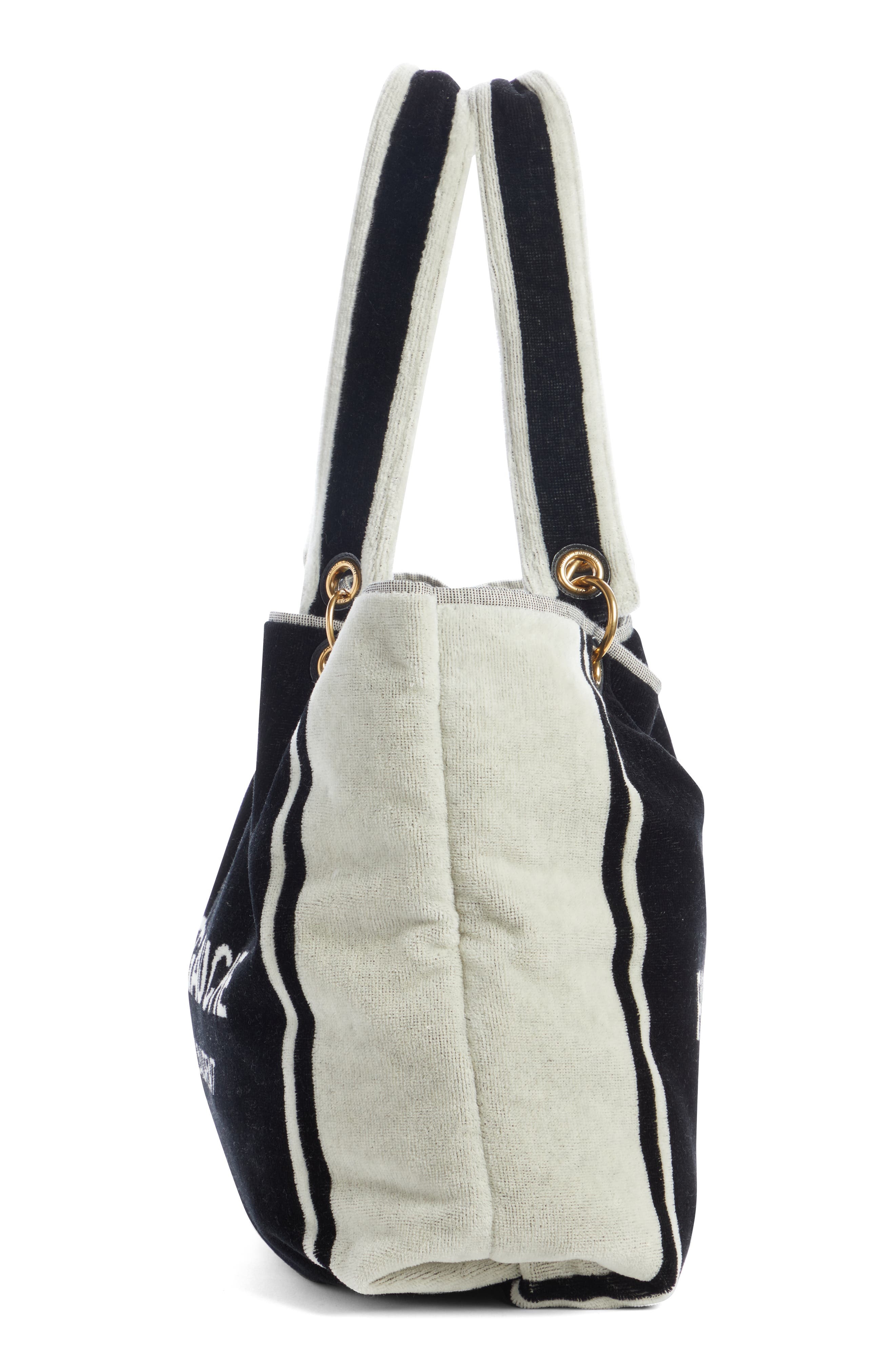 Saint Laurent Rive Gauche Noe Terrycloth Towel Tote in Nero/Bianco/Nero at Nordstrom - 3
