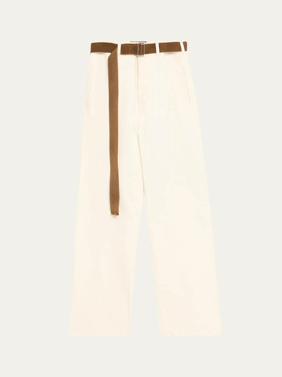 Belted Straight-Leg Denim Trousers - 1