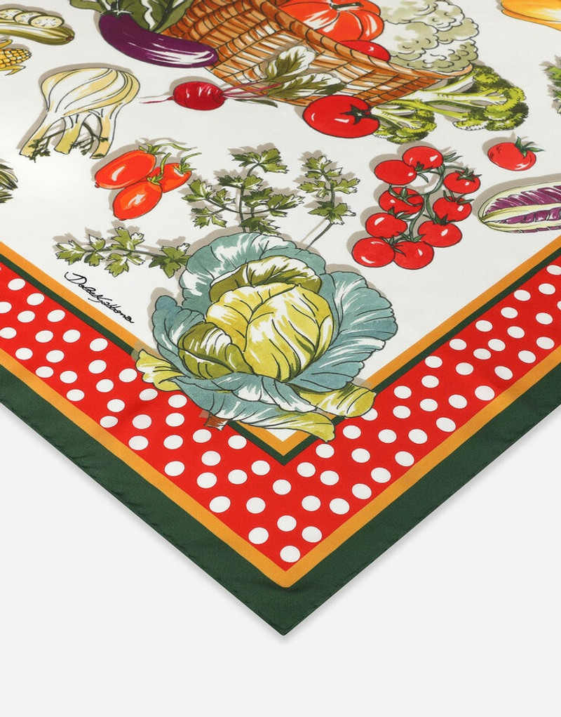 Vegetable-print twill scarf (90 x 90) 3