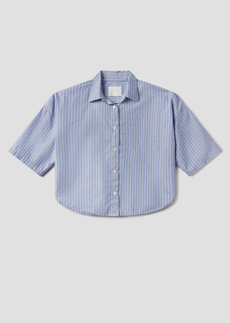 Frances Cropped Cape Button Up In Kindered Stripe 1