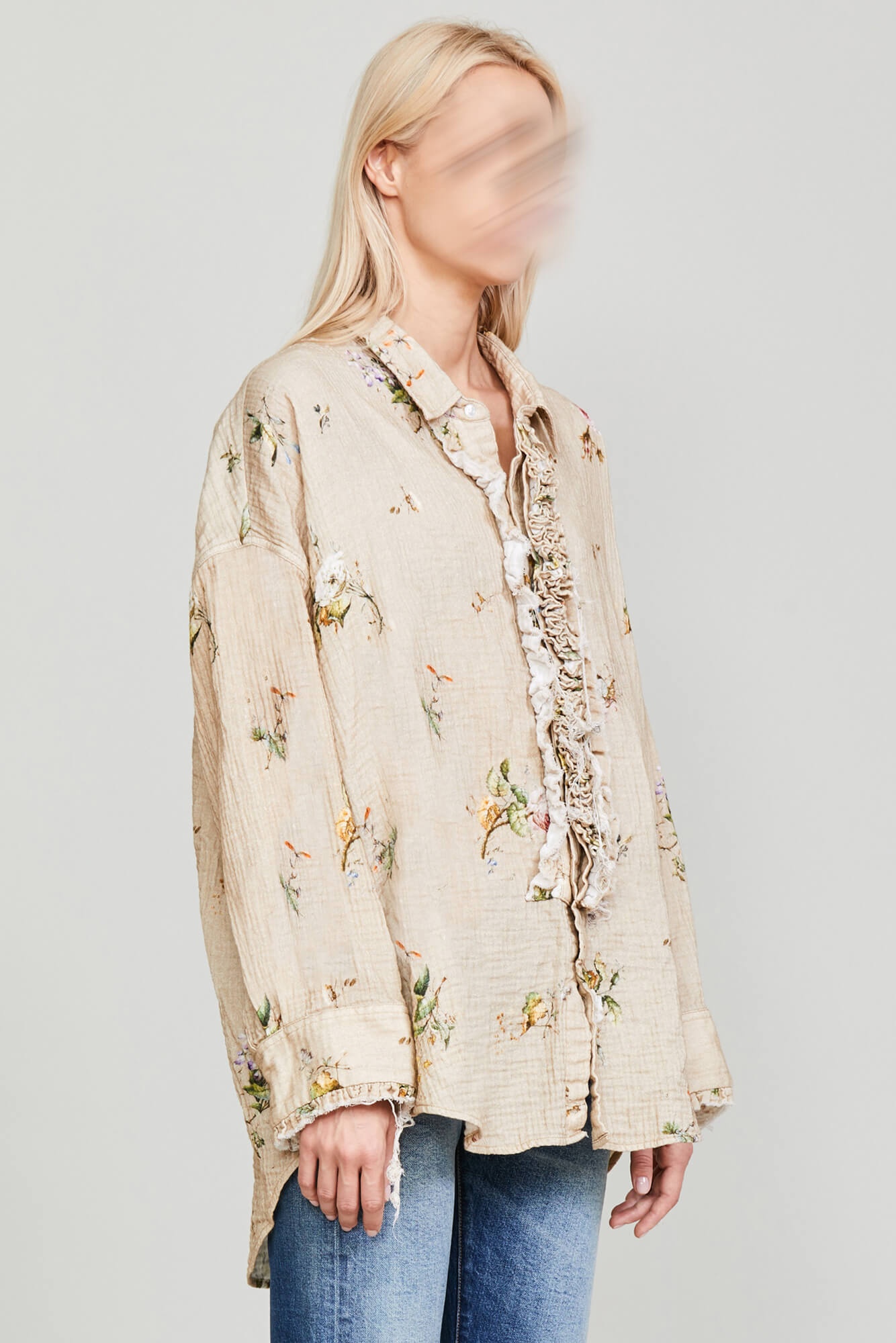 DROP NECK TUXEDO SHIRT - FLORAL ON KHAKI - 4