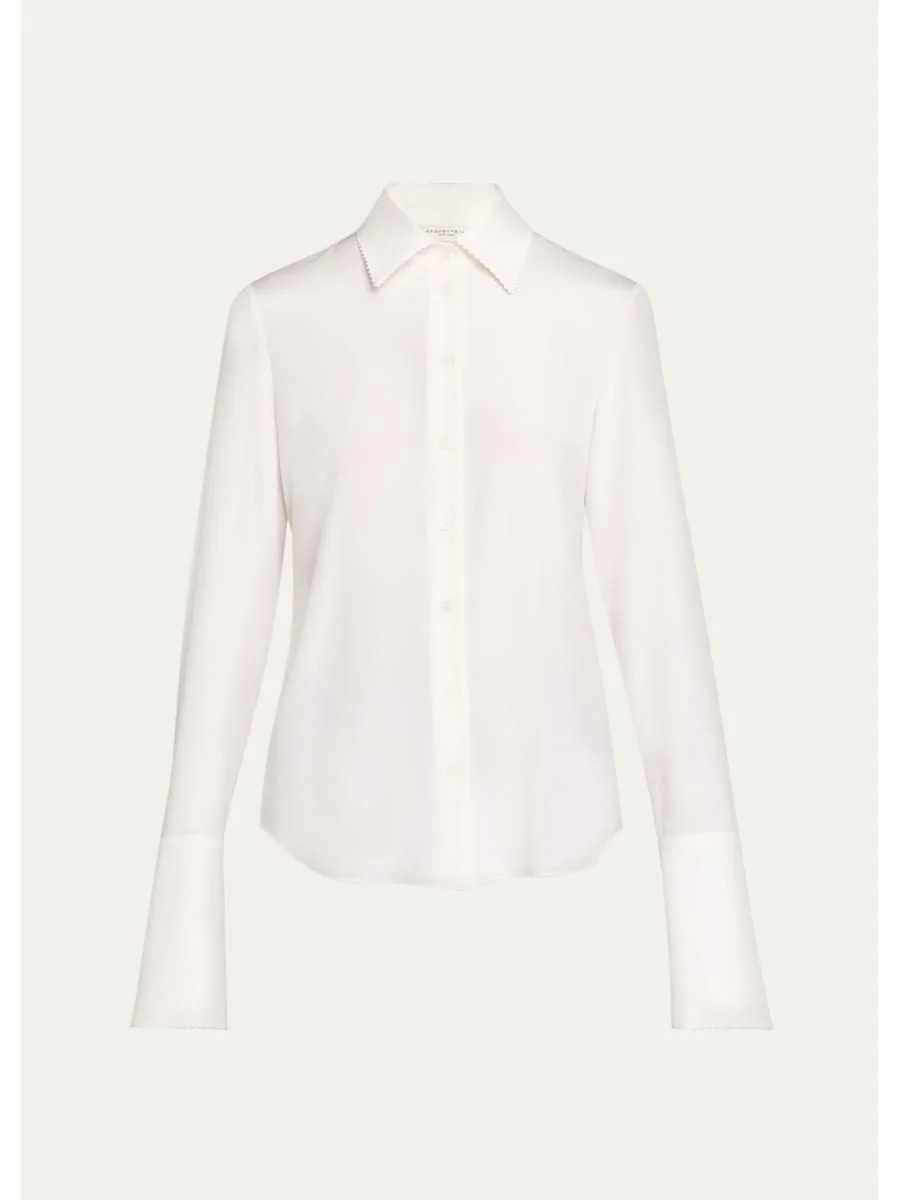 Lace-Trim Organic Silk Georgette Blouse - 1