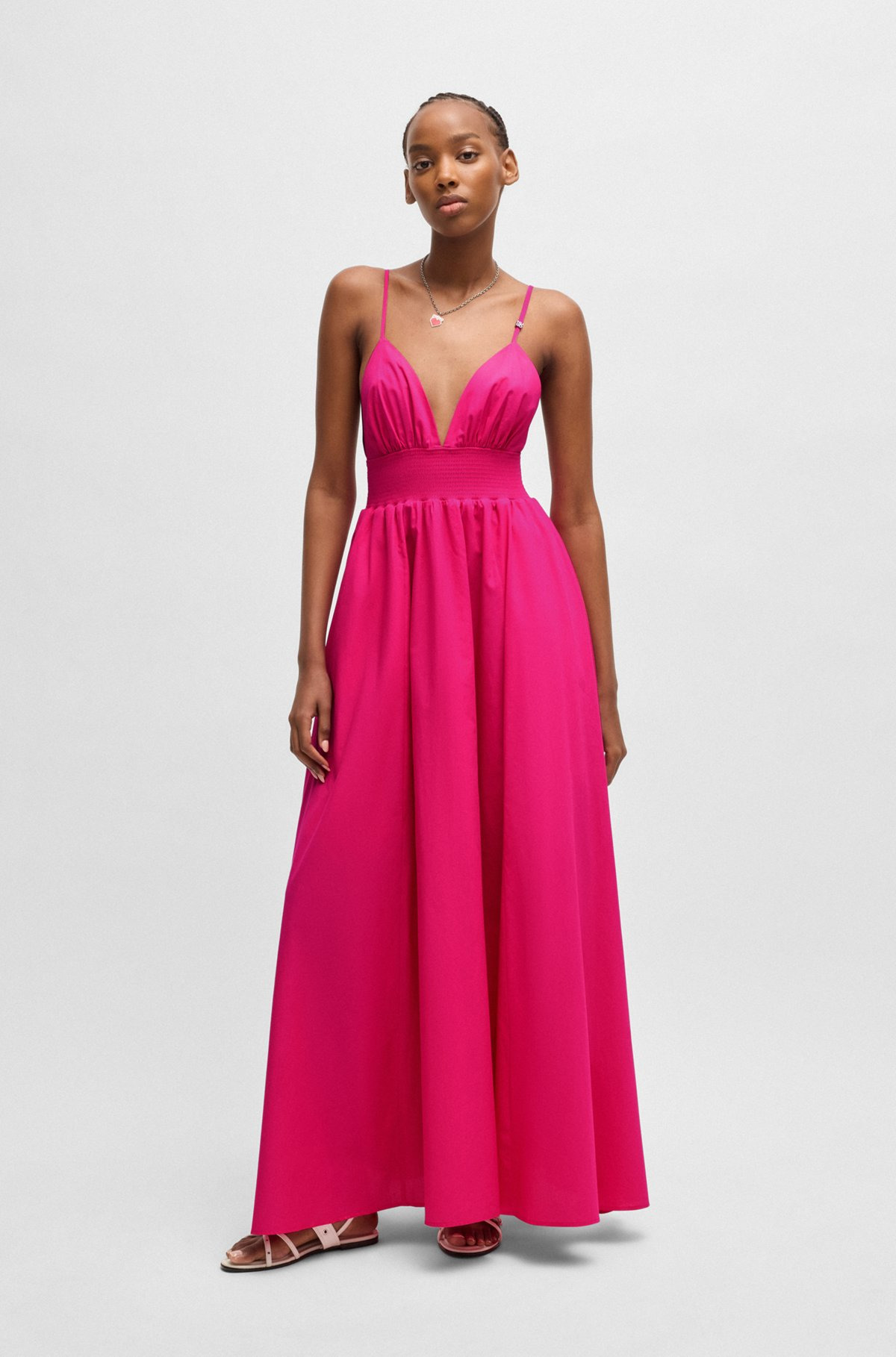 STRAPPY MAXI DRESS IN LIGHTWEIGHT COTTON WITH SMOCKED TRIM - 3