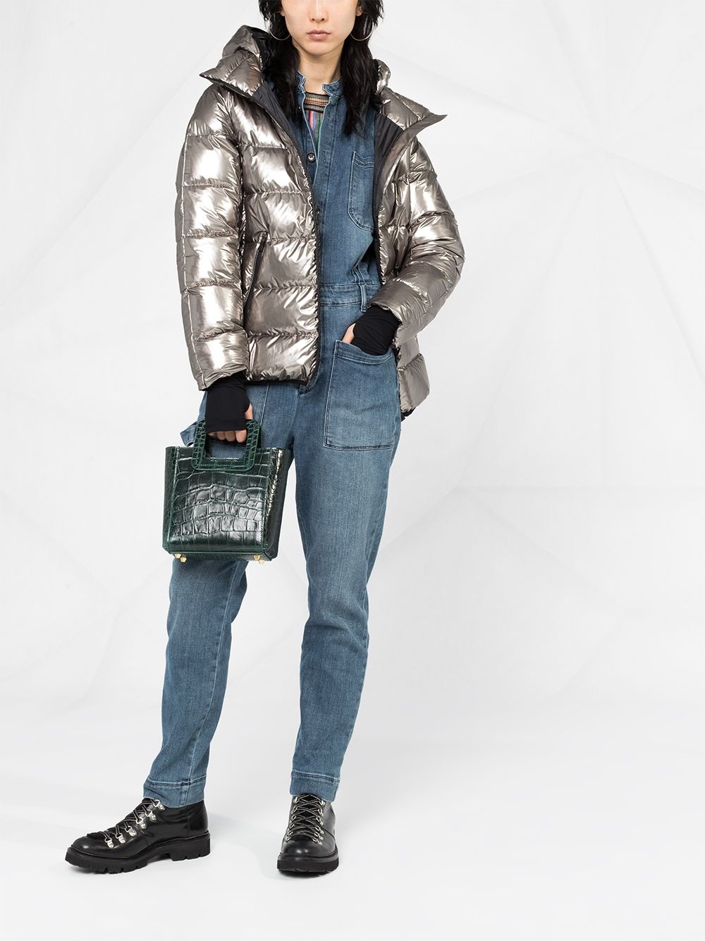 metallic effect puffer jacket - 2