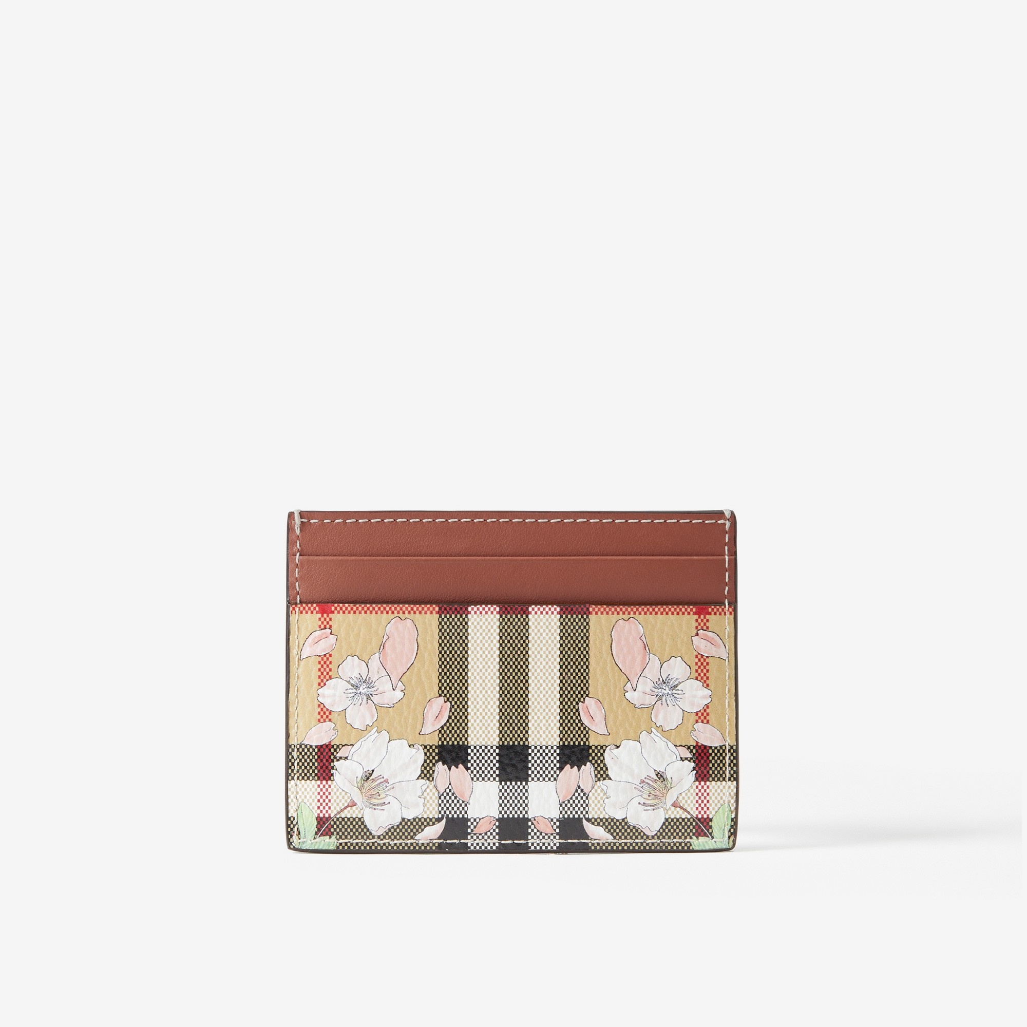 Floral Check Print Leather Card Case - 3
