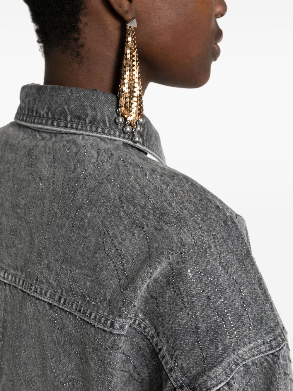 ROTATE RHINESTONE DENIM OVERSIZE SHIRT GREY - 5