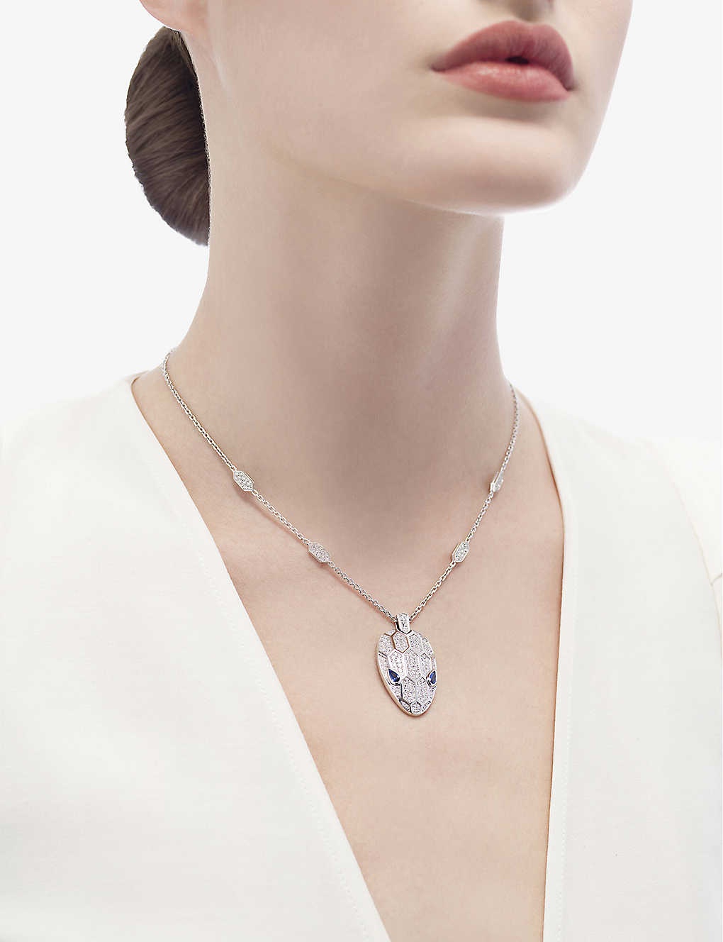 Serpenti 18ct white gold, 2.07ct brilliant-cut diamond and sapphire necklace - 2