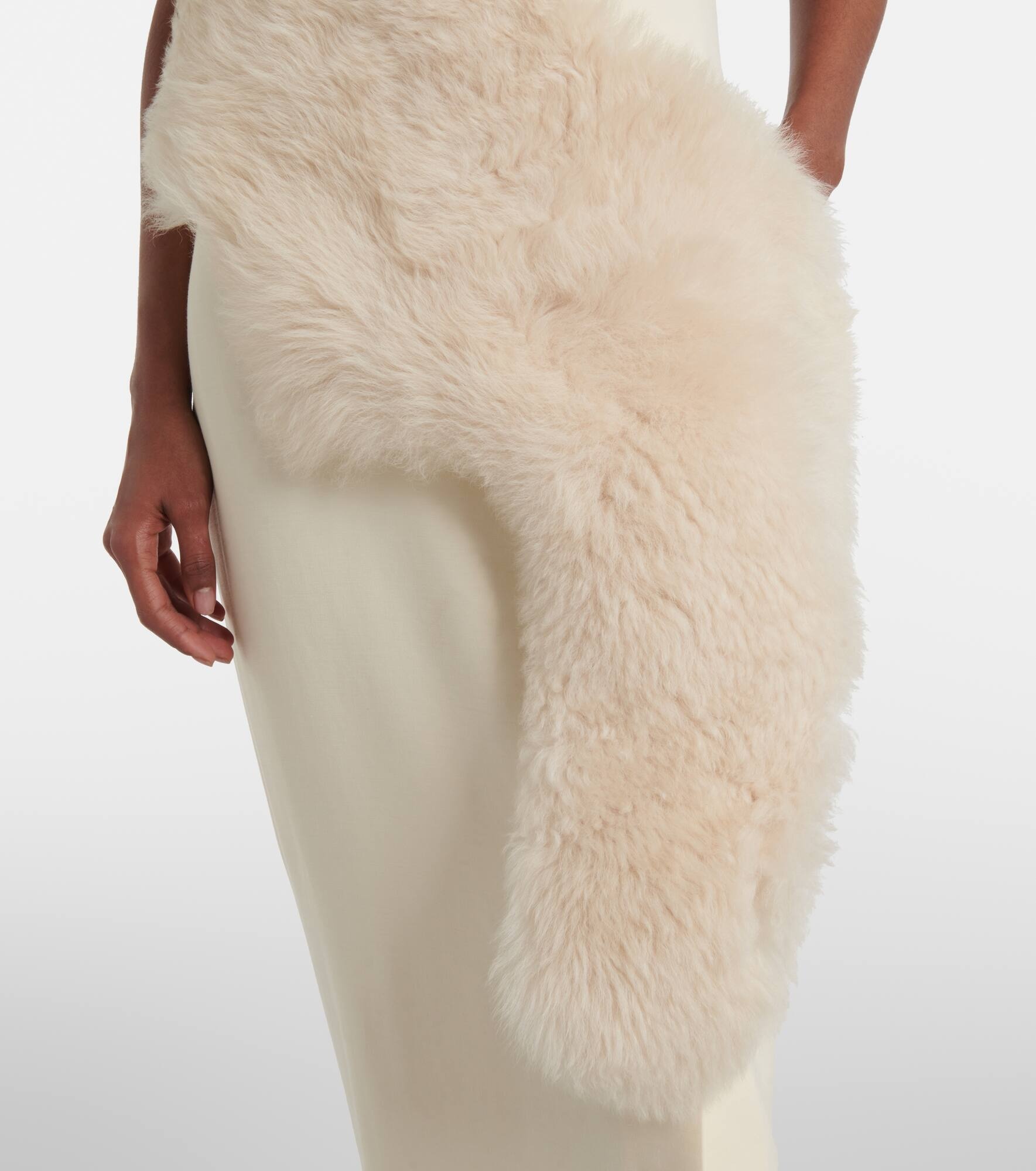 Shearling-trimmed cady midi dress - 5