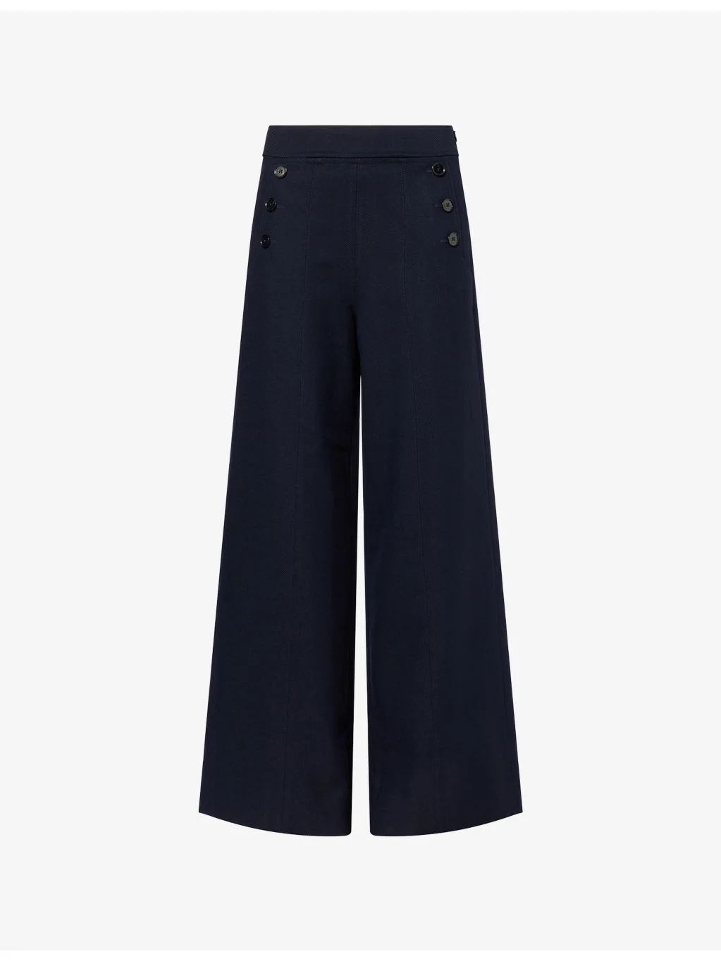 Button-Front Wide-Leg Woven Trousers - 1