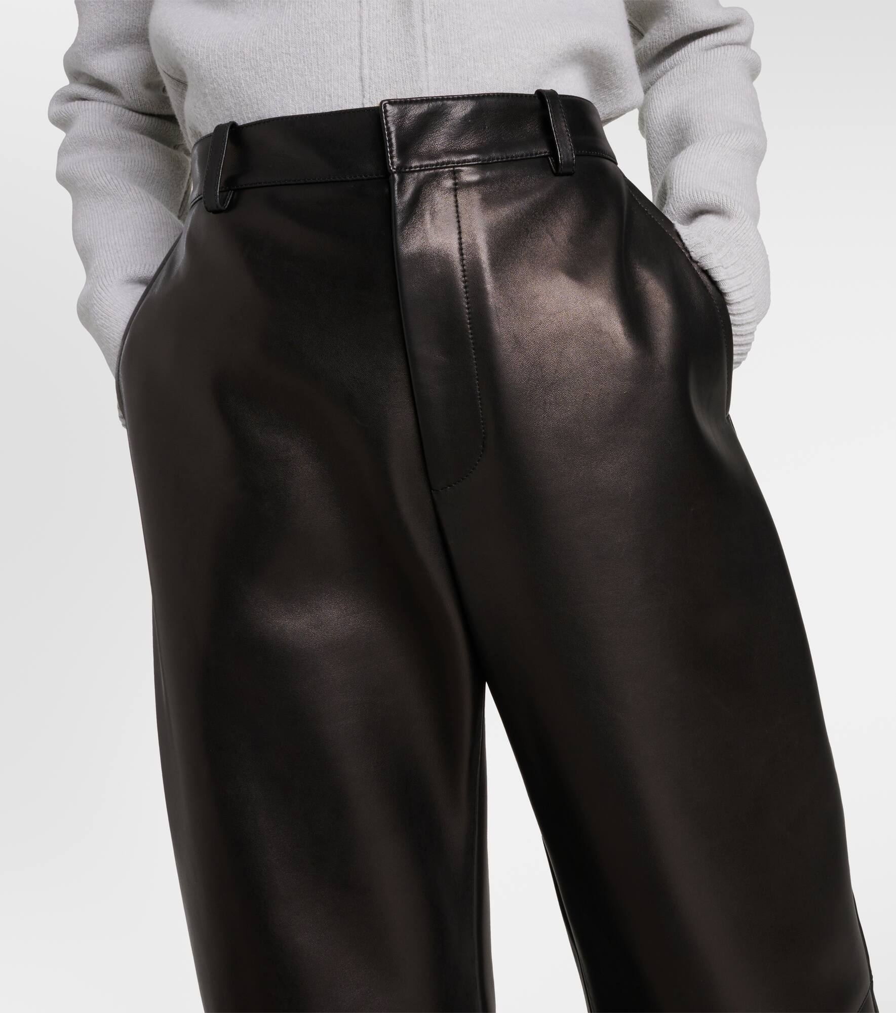 High-rise leather wide-leg pants - 4